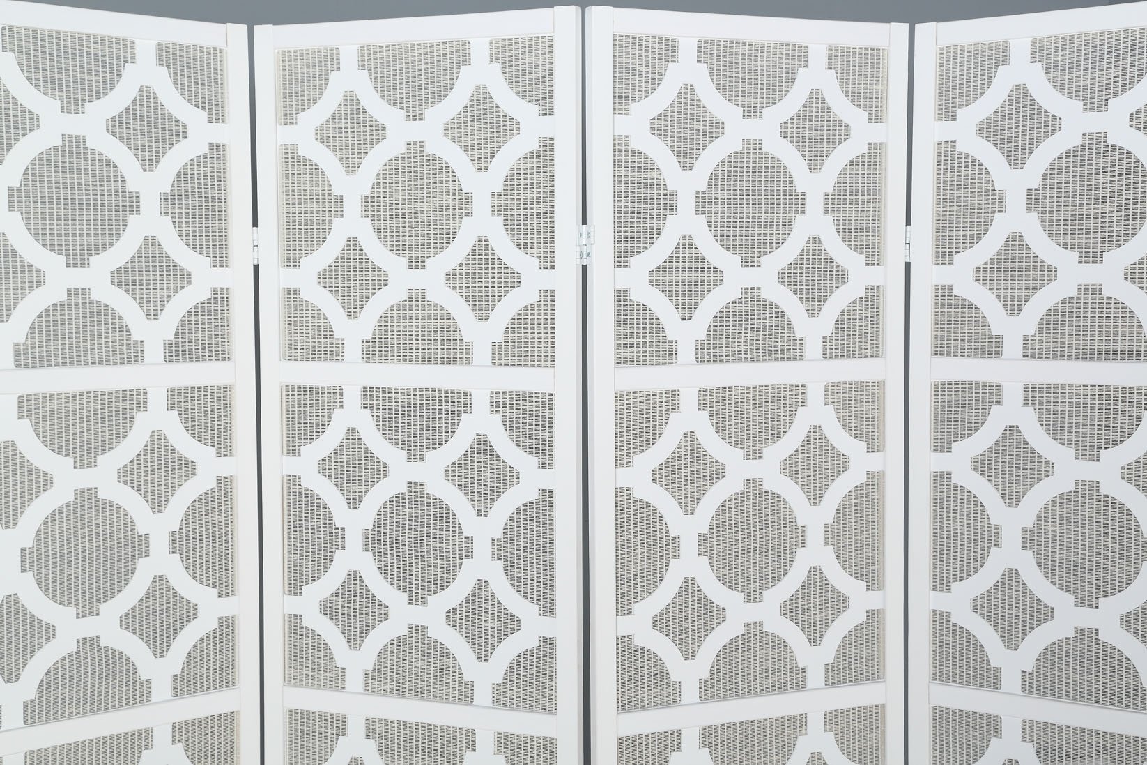 Roundhill Furniture Quarterfoil Diamond Design 4-Panel Room Divider Screen - White for Living Room, Bedroom & Office Partition