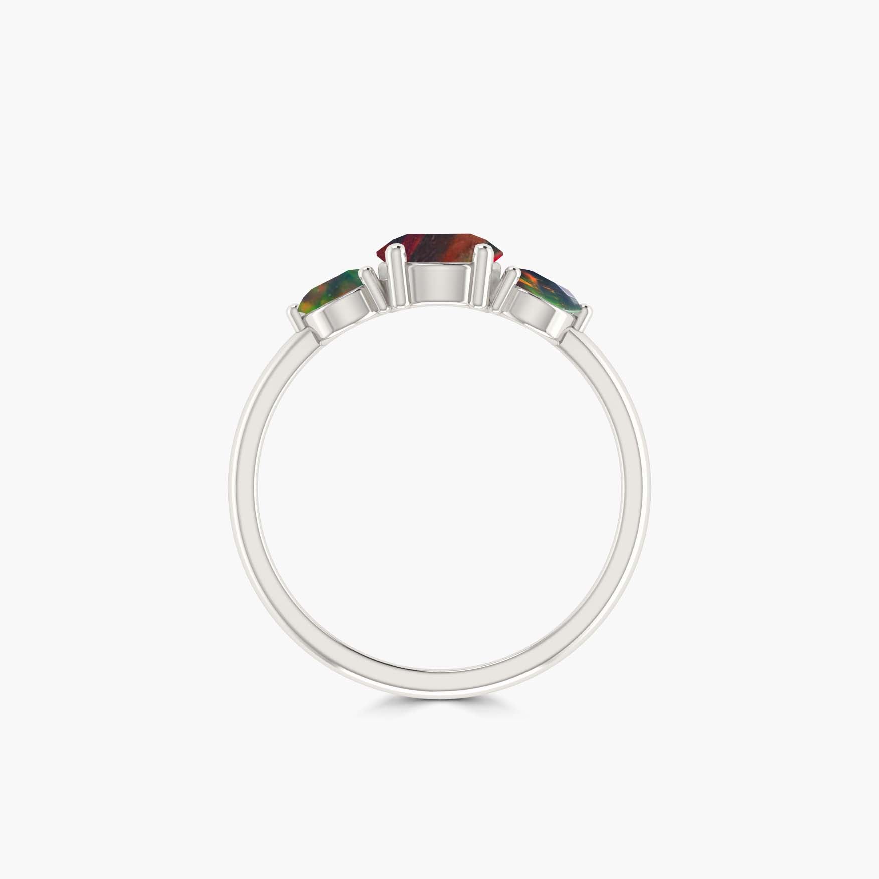 Elegant 3 Round Black Fire Opal Ring for Women - Perfect for Evening Parties, Date Nights & Special Occasions