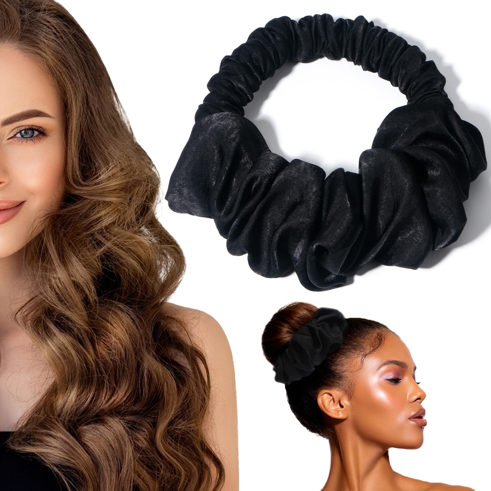 Heatless Hair Curler for Overnight Curls - No Heat Hair Rollers for Long & Short Hair, Soft Scrunchie Headband with Adjustable Strap (Black) | Perfect for Bedtime, Travel & Damage-Free Styling