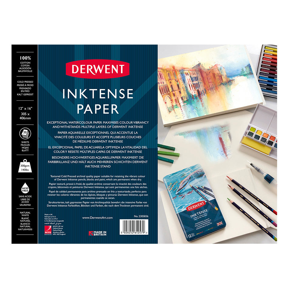 Derwent Inktense Watercolor Paper Pad 12x16 Inches - Premium Artist Sketchbook for Watercolor, Ink & Mixed Media - Ideal for Painting, Drawing & Art Projects