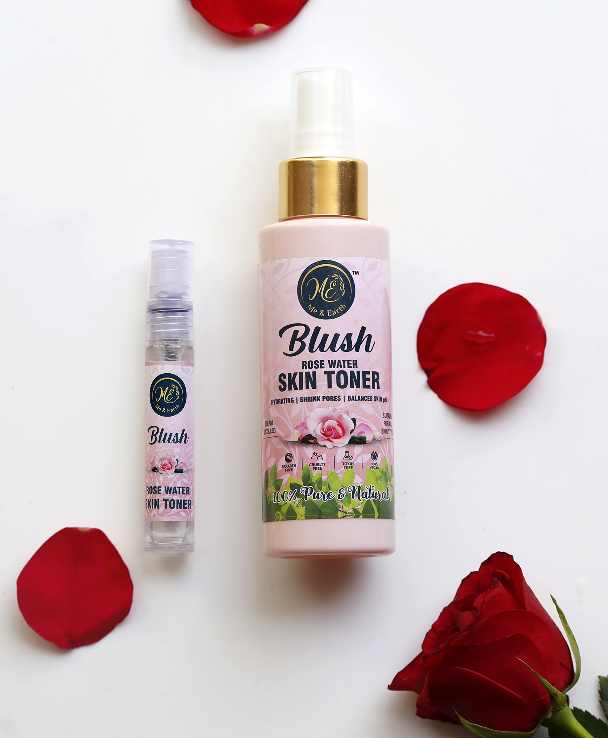 Me And Earth Rose Water Toner Spray for Oily Skin & Pore Minimizing | 100ml Hydrating Facial Mist with Gulab Jal for Skin Tightening & Glow | Perfect for Daily Skincare Routine & On-the-Go Refreshment