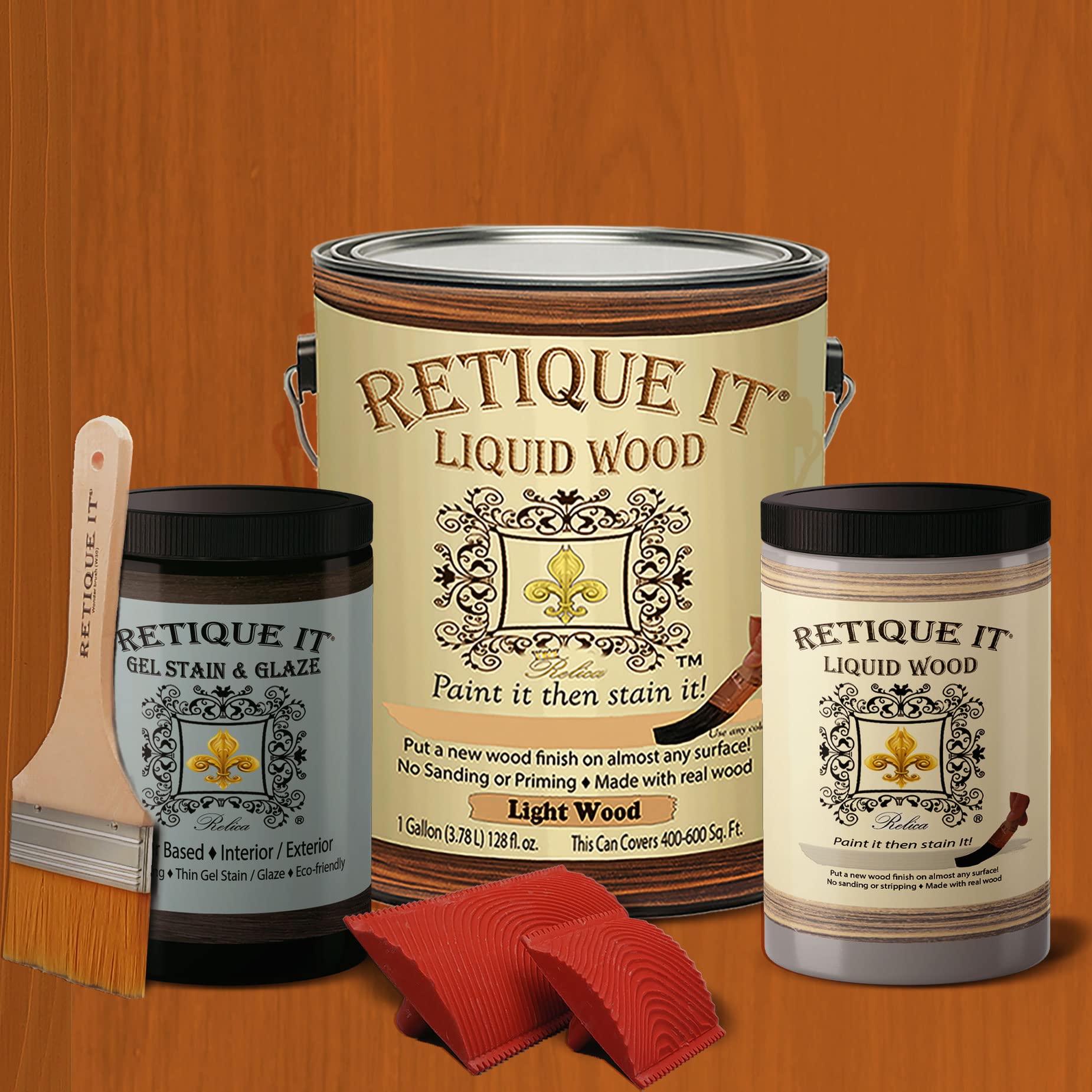 Retique It Gel Stain Liquid Wood Kit - Paintable Wood Finish for Furniture (8X Gal, 400 sq ft Coverage) | Weathered Cedar Color | Perfect with Chalk Paint, Milk Paint | DIY Furniture Restoration & Home Decor Projects