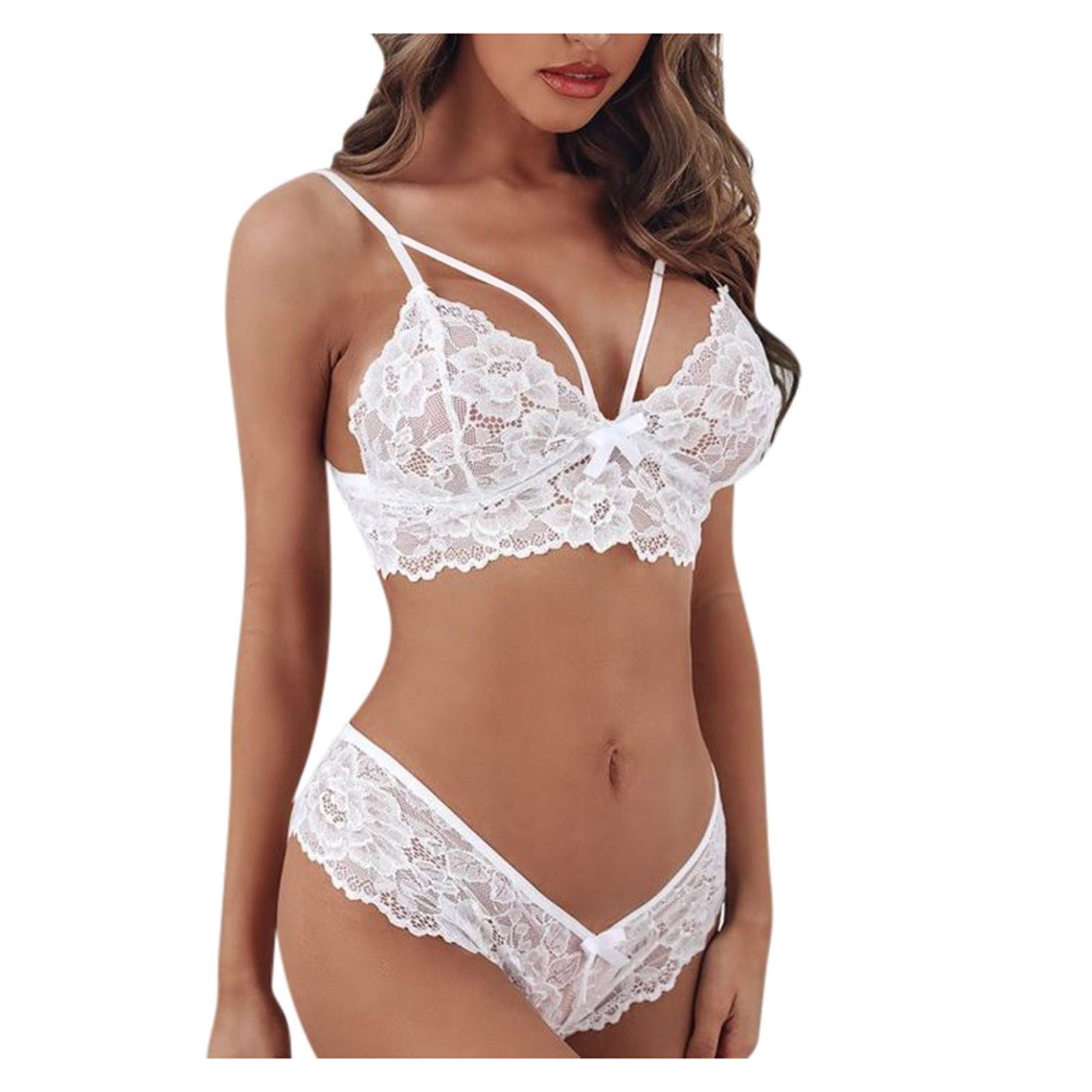 Floral Lace Bralette Corset Bra Set for Women - Plus Size XXL Lingerie in White - Comfortable & Sexy Underwear for Date Night & Boudoir Photography