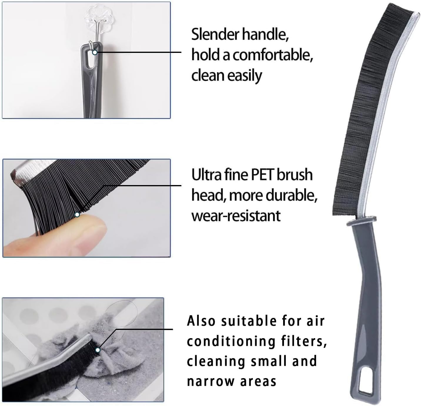 3-Piece Crevice Cleaning Brush Set - Heavy Duty Scrub Brushes with Hard Bristles for Deep Cleaning Bathroom Tiles, Toilets, Kitchen & Window Grooves - Perfect for Home, Apartment and RV Cleaning Tasks
