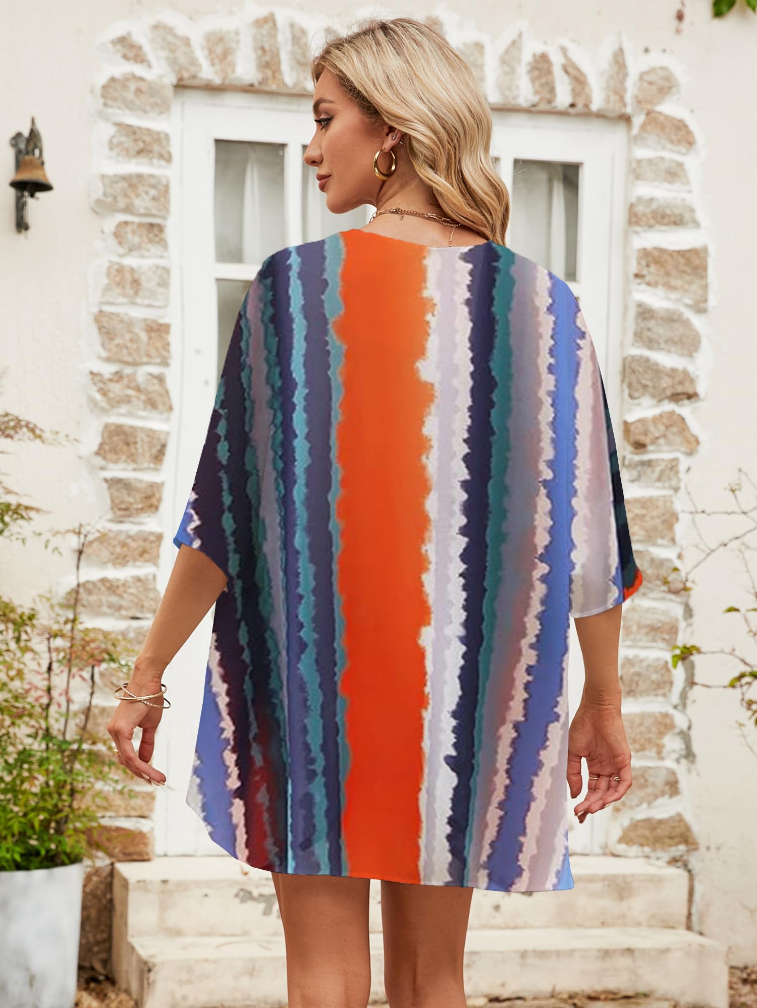 Chunoy Women's Lightweight Chiffon Kimono Cardigan - Short Sleeve Open Front Cover Up for Beach, Pool, Summer Outfits & Boho Fashion