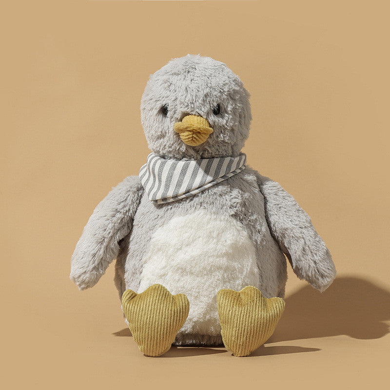 Stylish Kawaii Duck Plush Toy - Soft Fluffy Fur Coat & Grey Scarf | Cute Collectible Gift for Kids & Adults | Perfect for Bedroom Decor, Birthday Presents & Anime Lovers