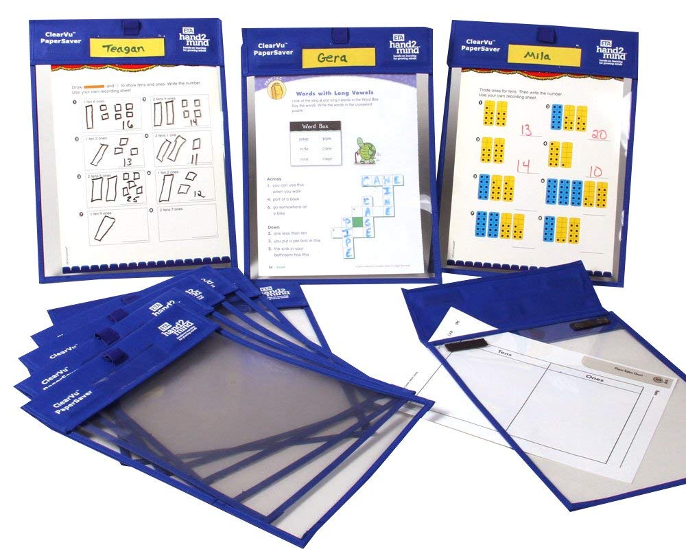 hand2mind Reusable Heavy Duty Clear-Vu Dry Erase Pockets - 10 Pack for Classroom, Office & Home | Teacher & Student Supplies for Whiteboard Practice, Homework, Presentations & Organization