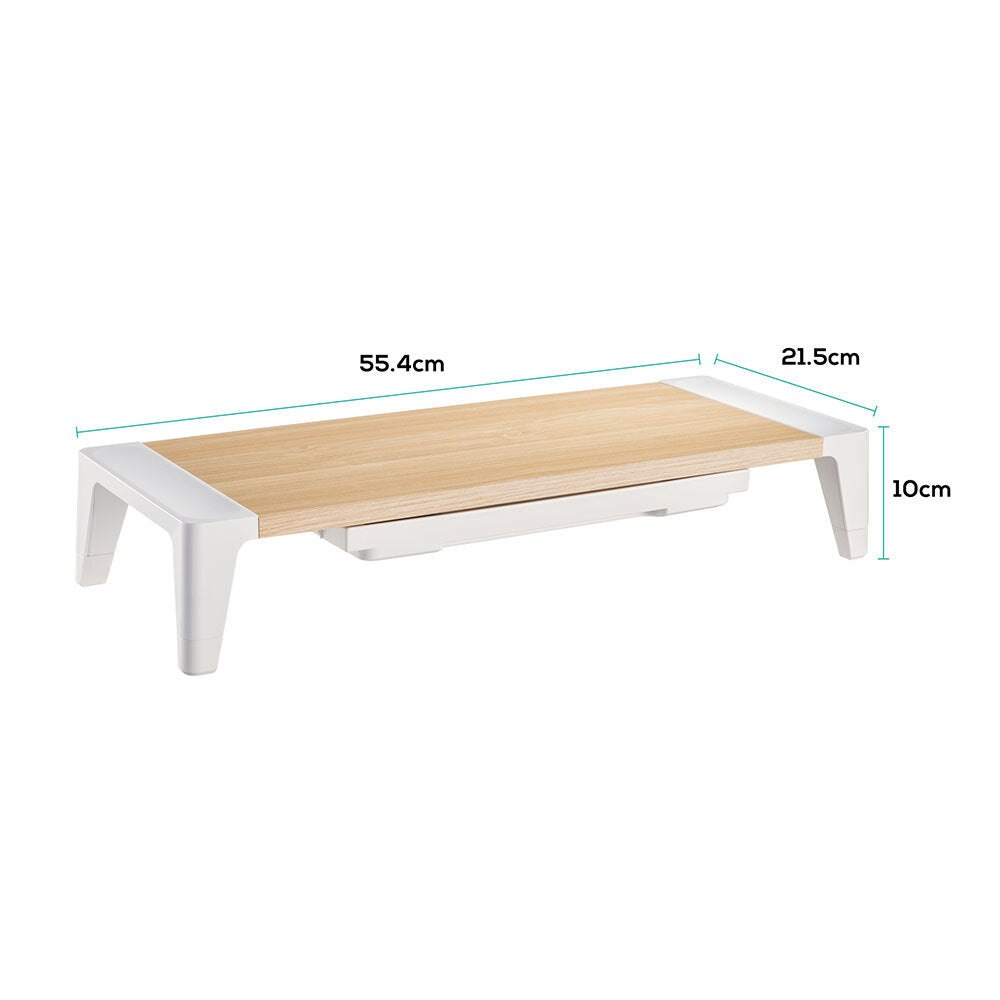 Activiva Monitor Stand Riser with Storage Drawer - White Oak Wooden Desktop Organizer for Computer, Laptop & Office Accessories - Perfect for Home & Office Workspace Setup