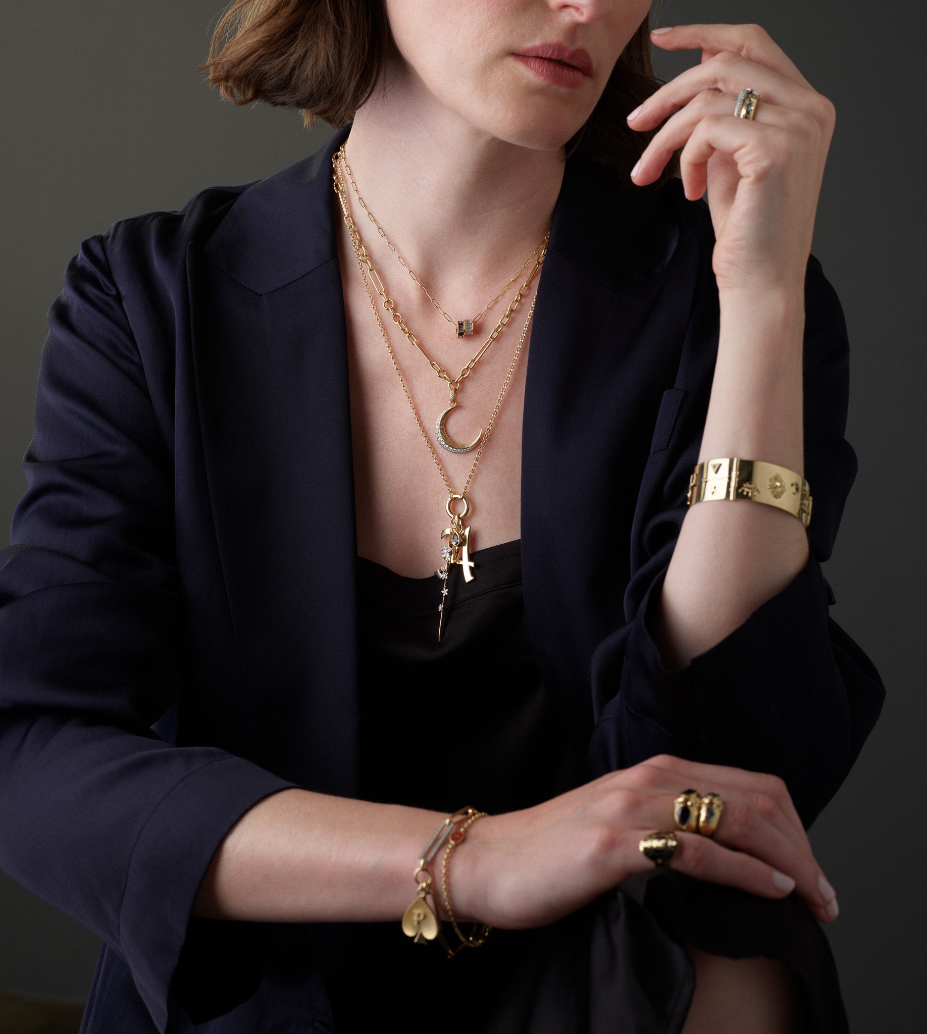 Diamond Crescent Medallion Necklace with Annex Link Chain - Elegant Jewelry for Women, Perfect for Parties, Weddings & Special Occasions