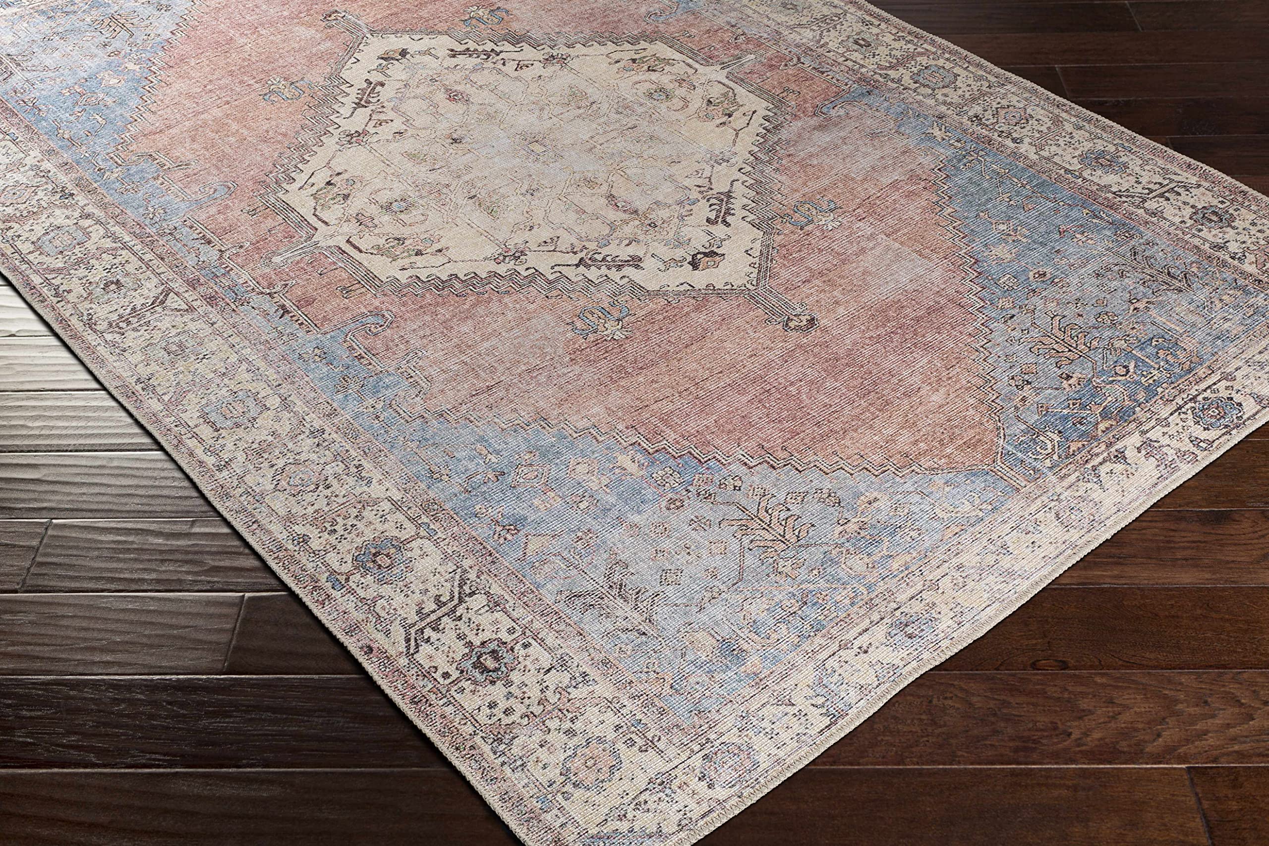 Hauteloom Sacriston Traditional Blue and Black Washable Area Rug 8'10