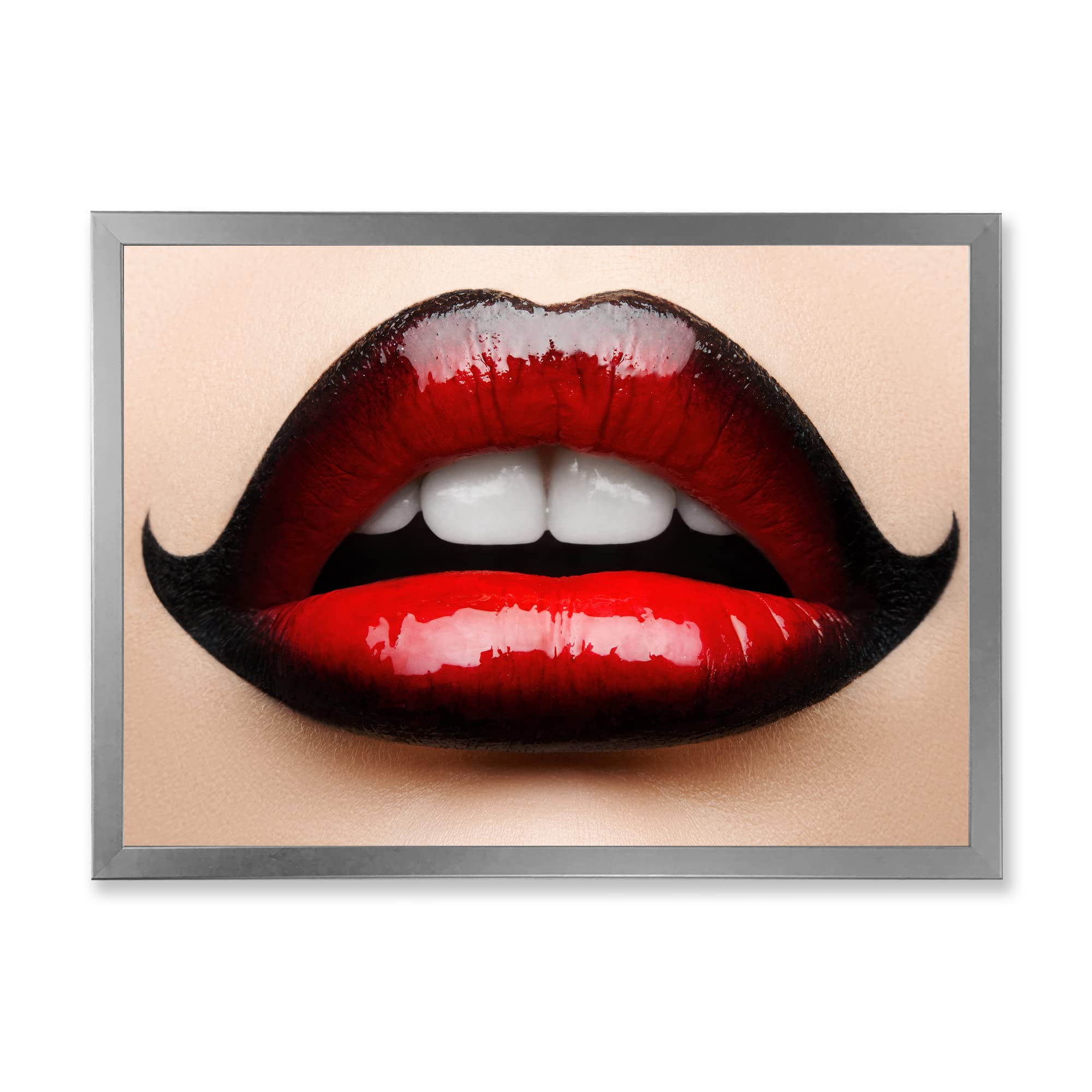 DesignQ Modern Framed Wall Art - Red & Black Lipstick Female Lips Painting - Perfect for Living Room, Bedroom & Office Decor