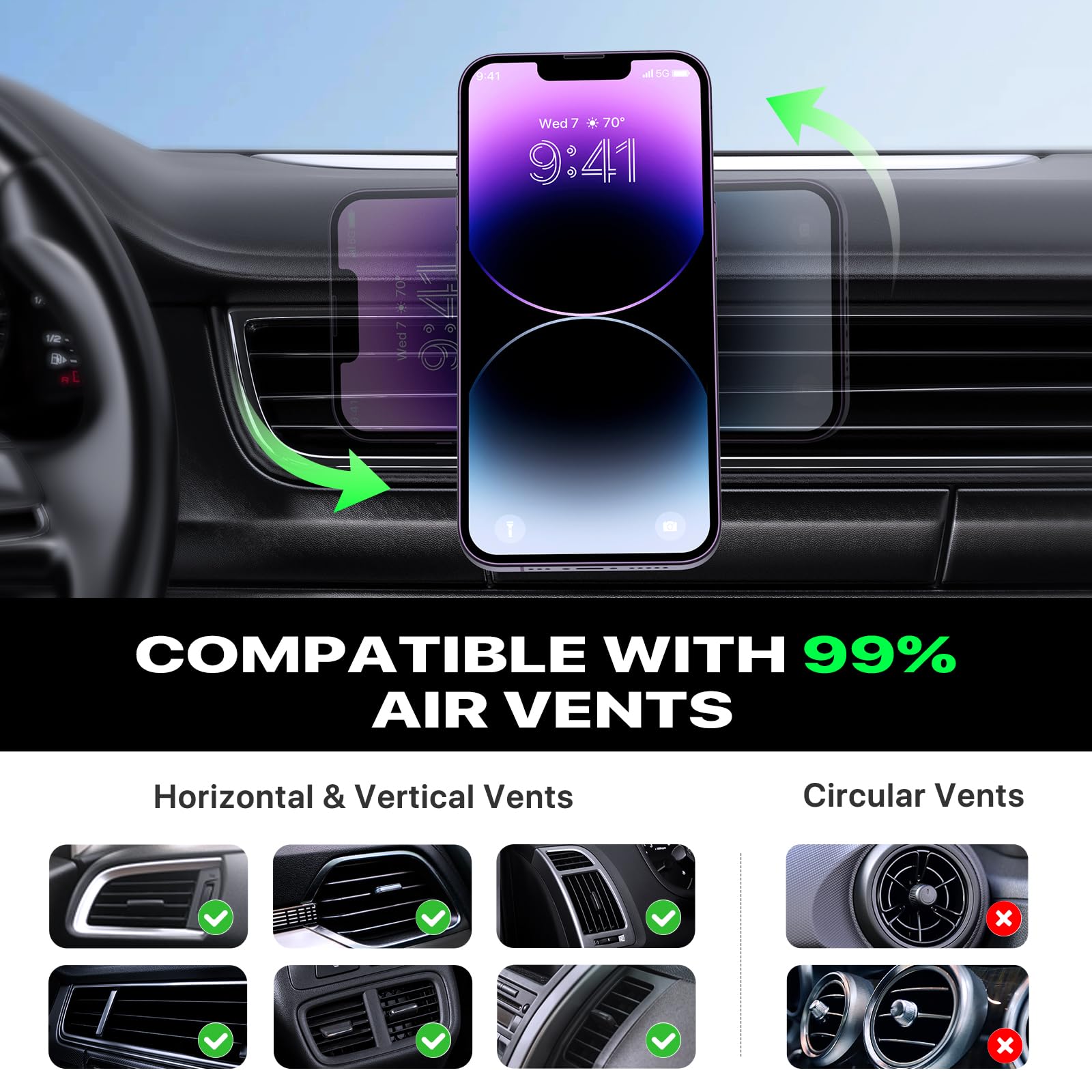 Miracase Magsafe Car Mount Charger - 15W Fast Magnetic Wireless Car Charger Compatible with iPhone 16/15/14/13/12 Series | Air Vent Phone Holder | Perfect for Safe Hands-Free Driving & GPS Navigation