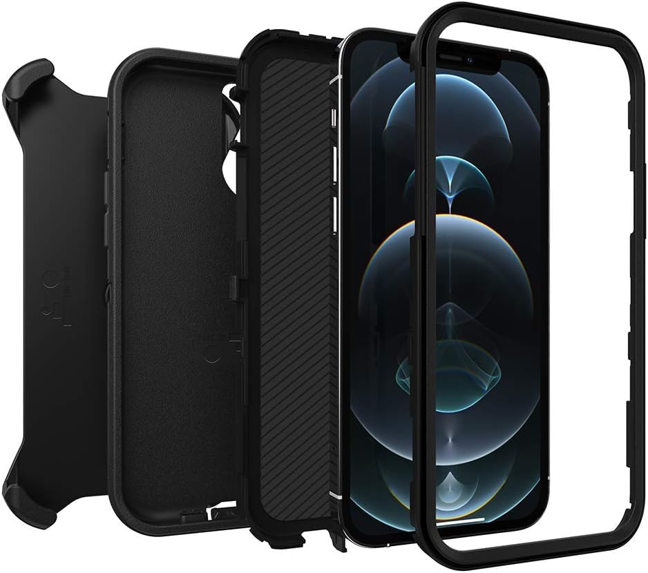 OtterBox Defender Series Case for iPhone 12 & iPhone 12 Pro - Rugged Black Protective Cover with Port Protection, Holster Clip & Built-in Kickstand | Perfect for Outdoor Adventures, Construction Work & Active Lifestyles