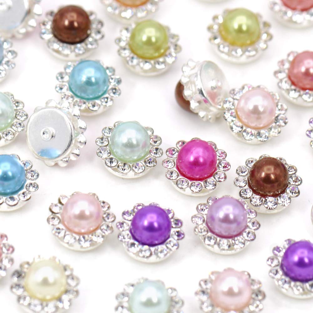 Xuccus 11.8mm Mixed Color Flat Back Rhinestones - 20Pcs Silver Base Claw Cup Pearl Buttons for DIY Sewing, Clothing, Jewelry & Crafts | Perfect for Embellishing Dresses, Bags, Shoes & Accessories