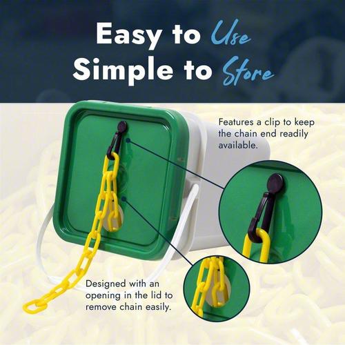 Mr. Chain Plastic Barrier Chain Pail - 1.5 Inch x 300 Foot Yellow Safety Rope for Crowd Control & Event Management | Heavy-Duty Construction Site Barrier, Warehouse Safety, Retail Queue Lines