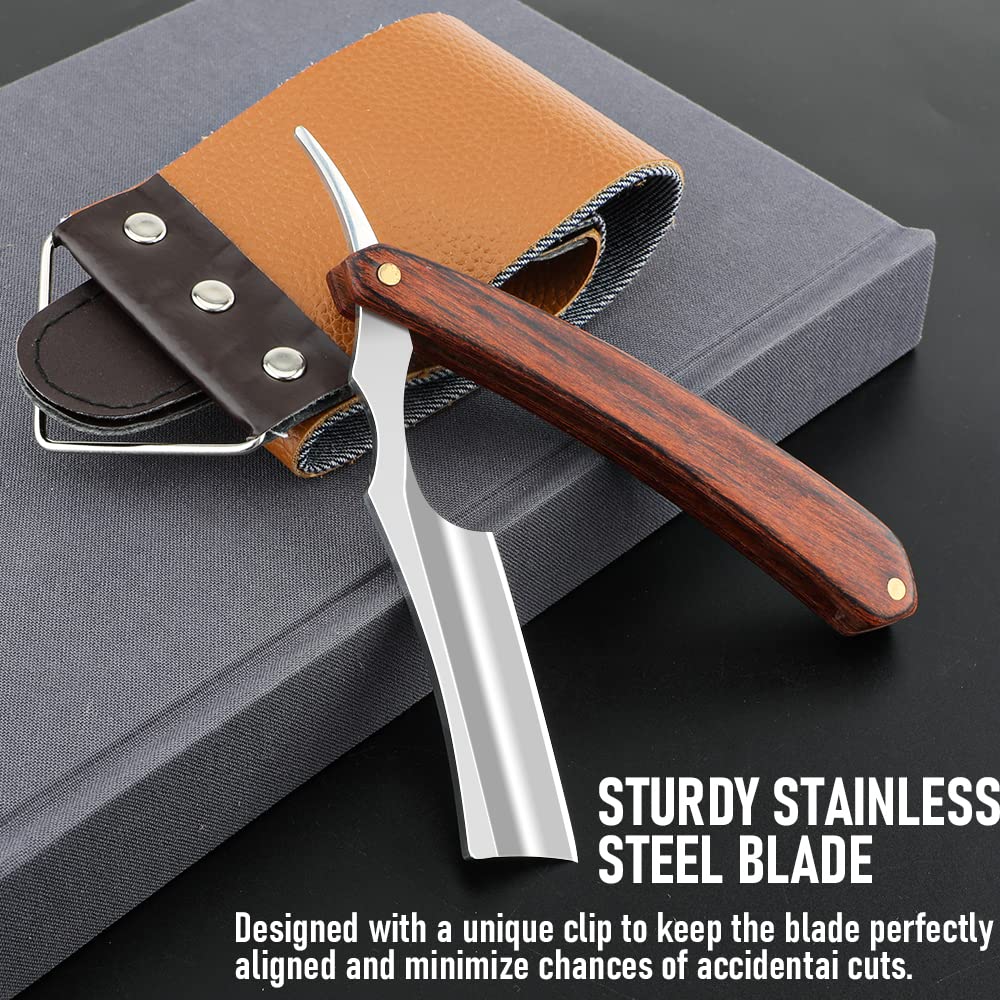 Premium Stainless Steel Straight Razor with Leather Strop - Professional Barber Shaving Razor for Men, Home & Salon Grooming - Perfect for Wet Shaving, Beard Trimming & Classic Shaving Rituals (NO.157)