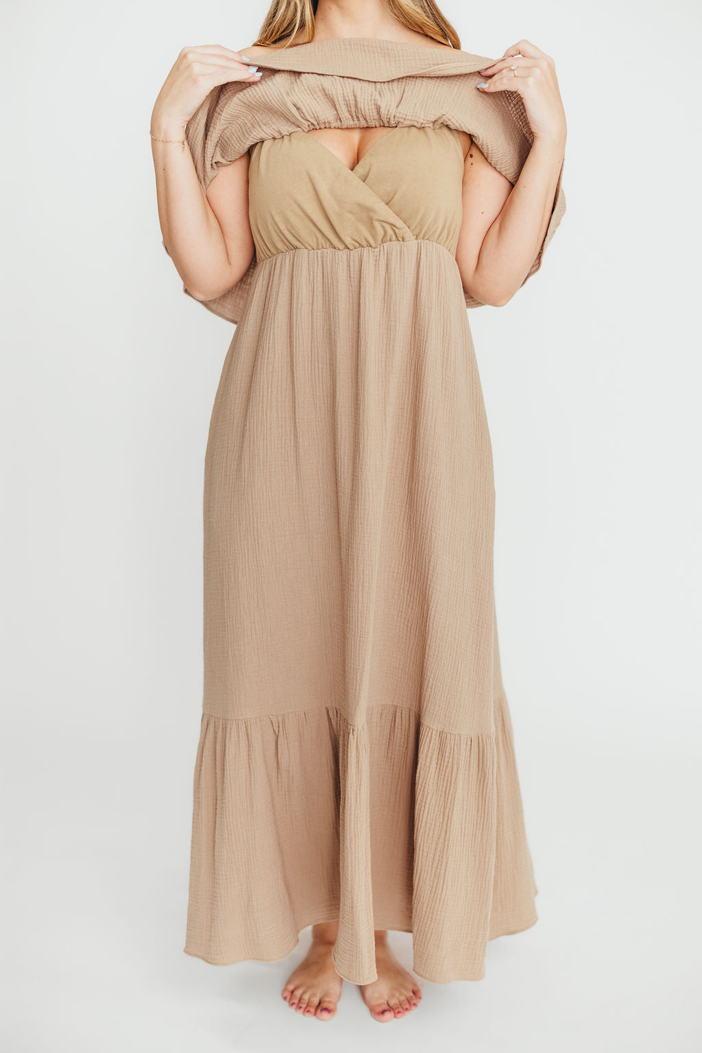 Josie 100% Cotton Maxi Dress in Dry Thyme - Bump & Nursing Friendly Maternity Dress for Pregnancy & Breastfeeding | Perfect for Casual Outings, Beach Vacations & Summer Wear