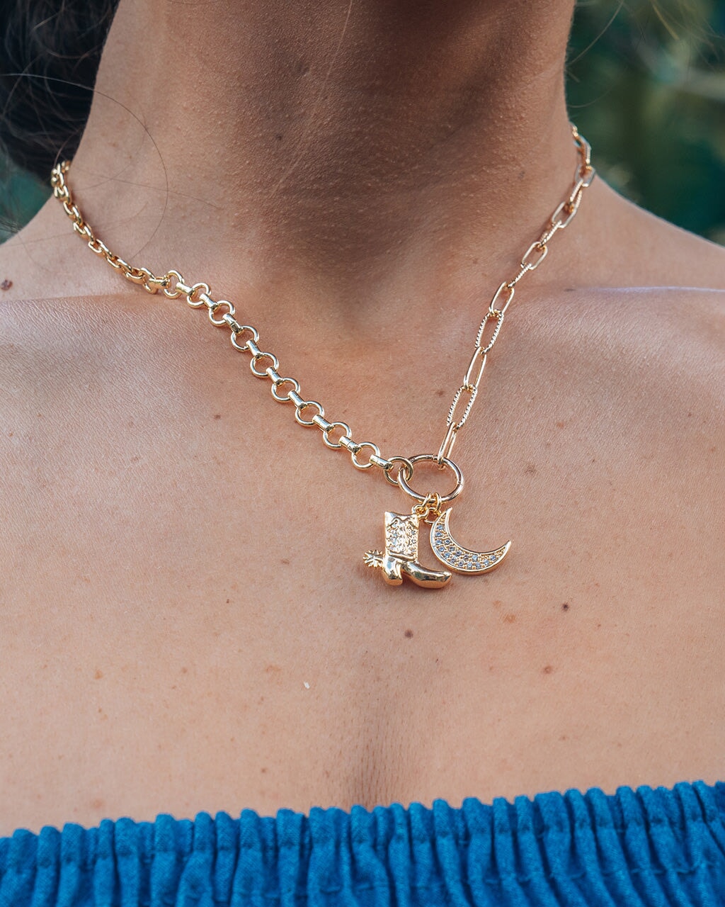 Kelsea CZ Boot & Moon Pendant Charm Necklace - Elegant Sterling Silver Jewelry for Women, Perfect Gift for Birthday, Anniversary & Valentine's Day | Boho Chic Style for Everyday Wear & Special Occasions