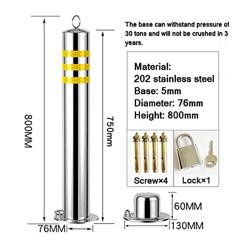 2-Pack Stainless Steel Security Bollards for Driveways & Parking Lots - 800x76mm Reflective Parking Posts with Durable Anti-Corrosion Design - Perfect for Home Security, Commercial Properties & Road Safety Marking
