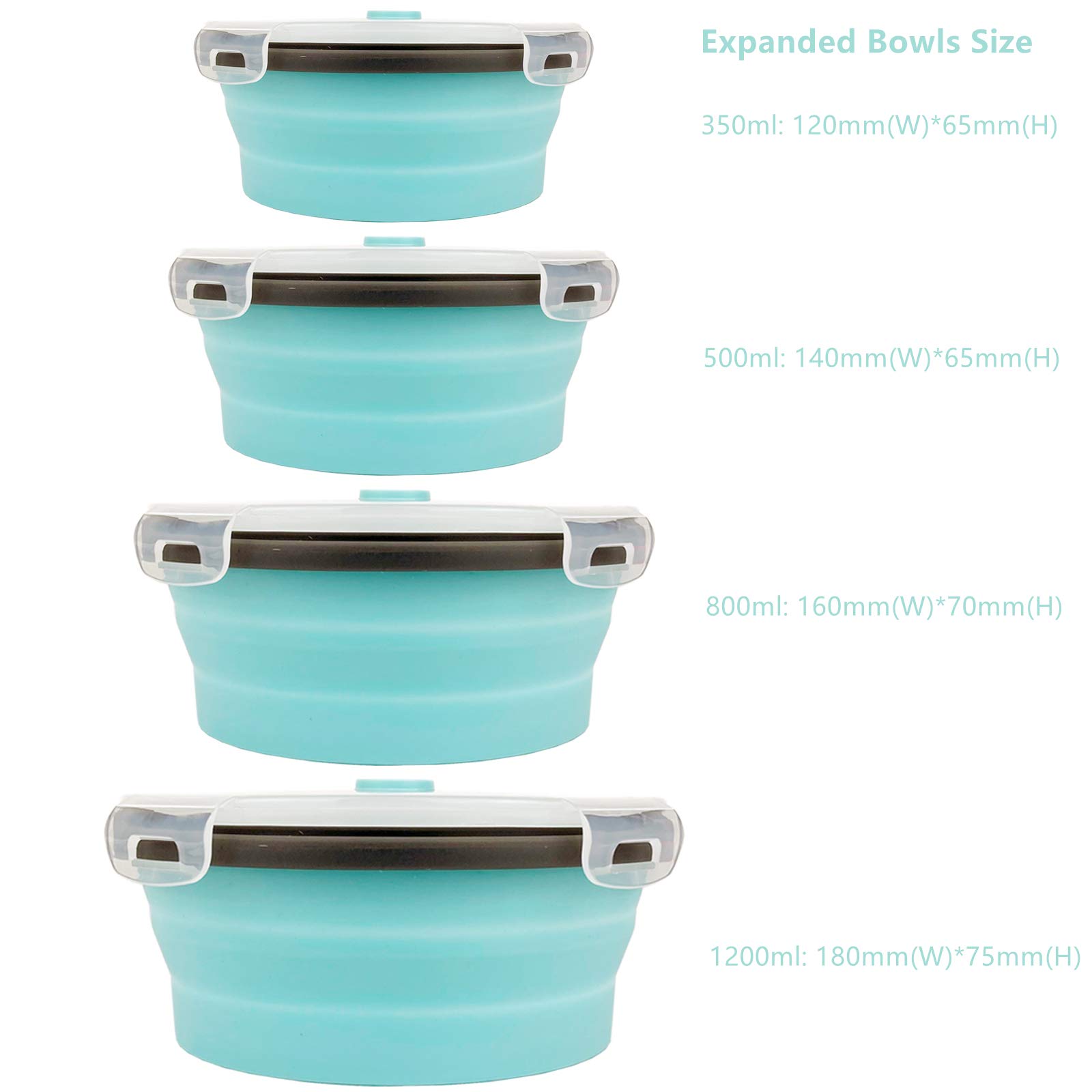 **CARTINTS 4-Pack Blue Collapsible Silicone Bowls with Airtight Lids – Microwave & Freezer Safe Food Storage Containers for Camping, Travel, and Meal Prep**