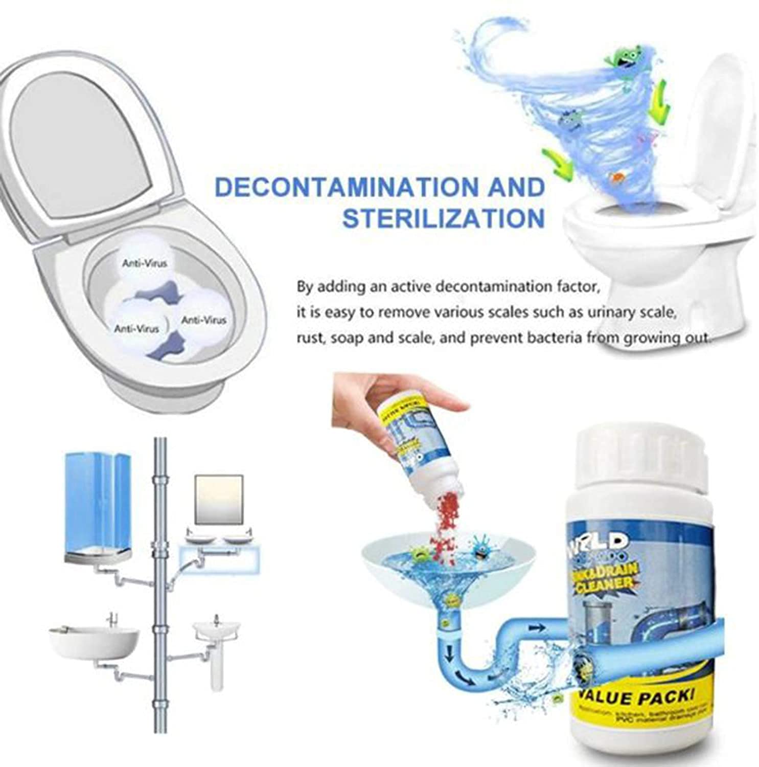 **Wild Tornado Pipe Dredge Deodorant – Ultimate Sink & Drain Cleaner – Portable Powder Cleaning Tool – Super Clog Remover – Chemical Powder for Kitchen & Toilet Pipe Unclogging – Perfect for Home & Commercial Use**