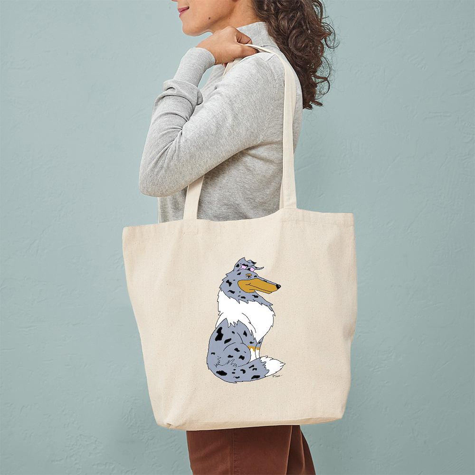 Blue Merle Rough Collie Tote Bag - Natural Canvas Reusable Shopping Bag for Groceries, Beach & Work | Durable Eco-Friendly Tote