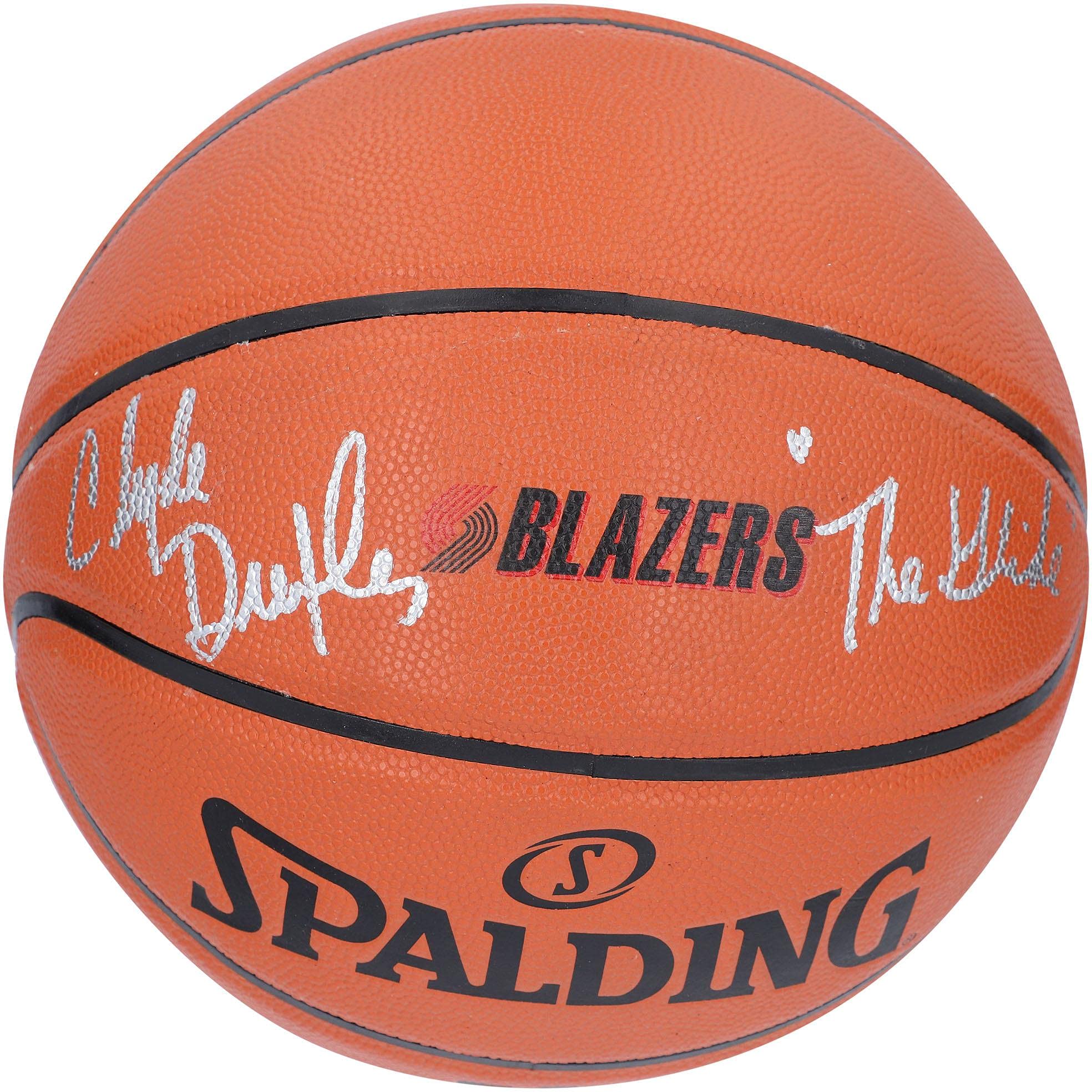 Clyde Drexler Autographed Portland Trail Blazers Spalding Basketball 1991-92 Season - Official NBA Collectible with Team Logo - Perfect for Sports Memorabilia Fans & Home Decor