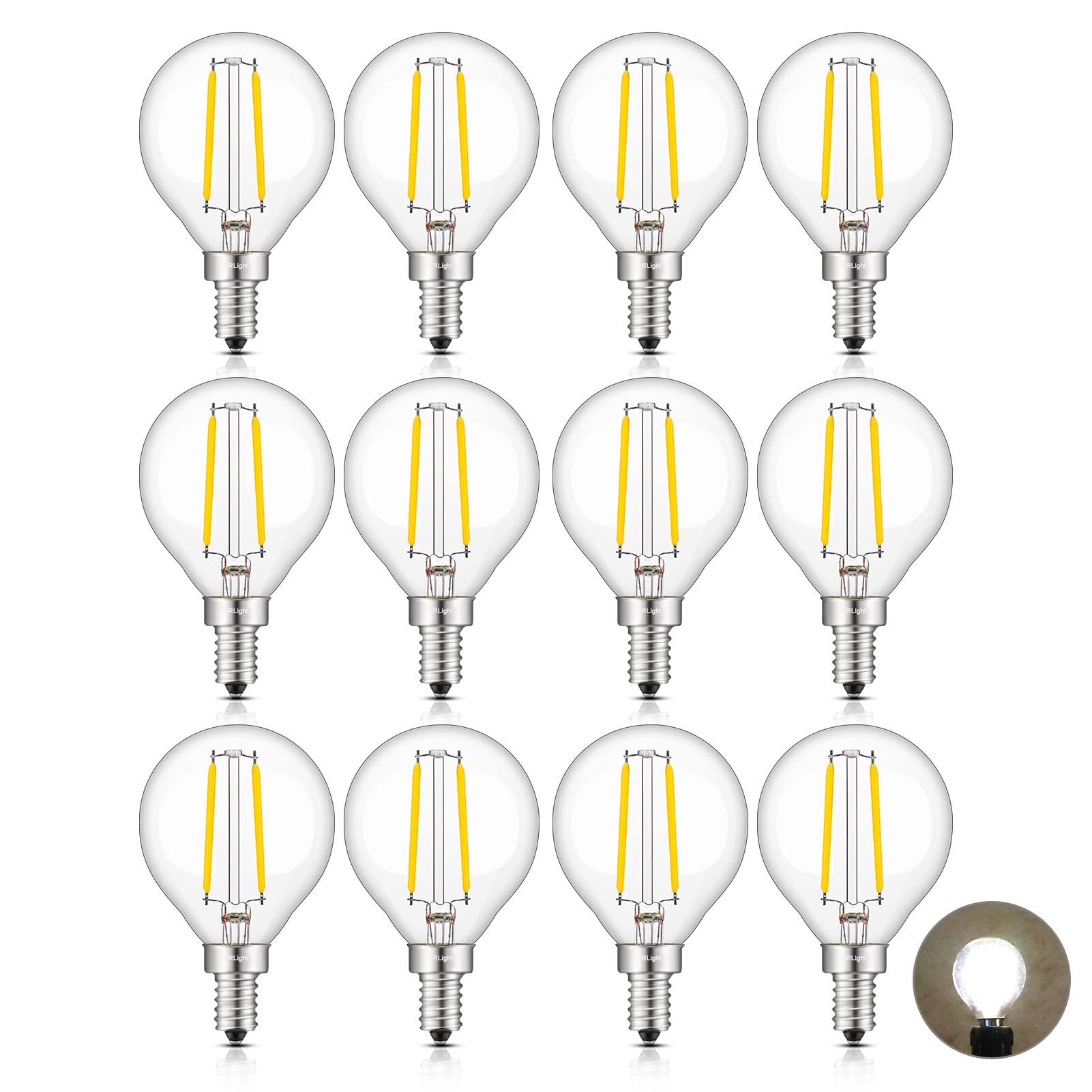 2W LED Candelabra Bulb - 4000K Daylight White (25W Equivalent, 250LM) - E12 Base Vintage Edison G16/G50 Globe Bulb - Non-Dimmable - 12 Pack - Perfect for Chandeliers, Ceiling Fans, Bathroom Vanity Mirrors & Decorative Lighting