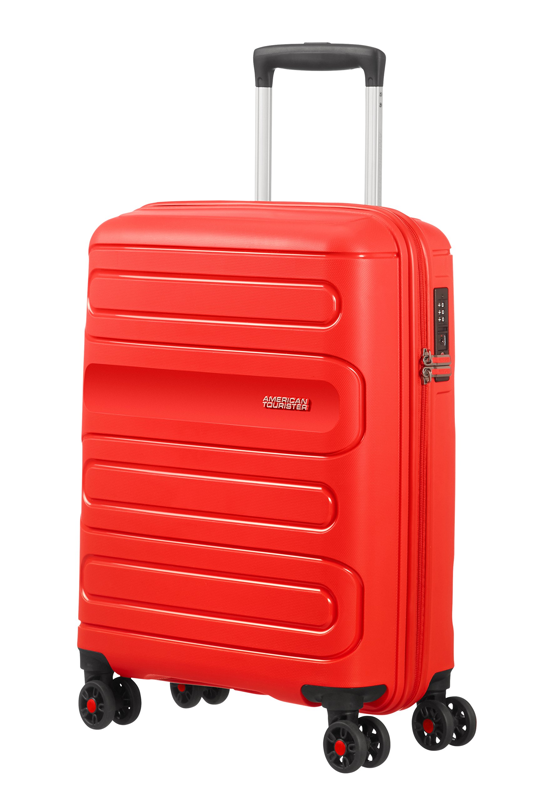 American Tourister 55cm Sunset Red Carry-On Luggage - Lightweight Spinner Suitcase for Travel, Business Trips & Weekend Getaways