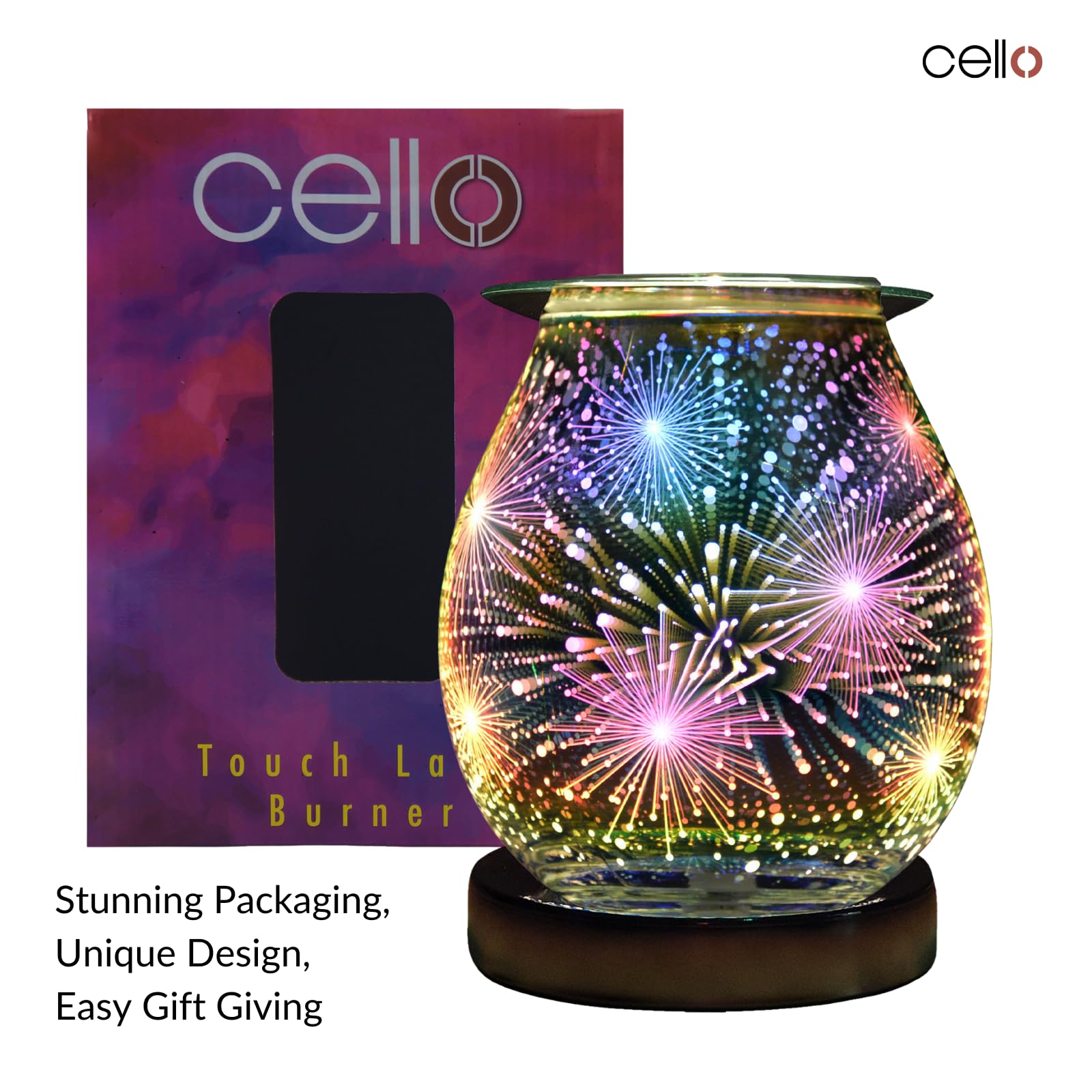 3D Touch Electric Wax Burner with Cello Design - Flameless Aromatherapy Warmer for Home, Office & Spa - Firework Scented Wax Melter for Relaxation & Stress Relief