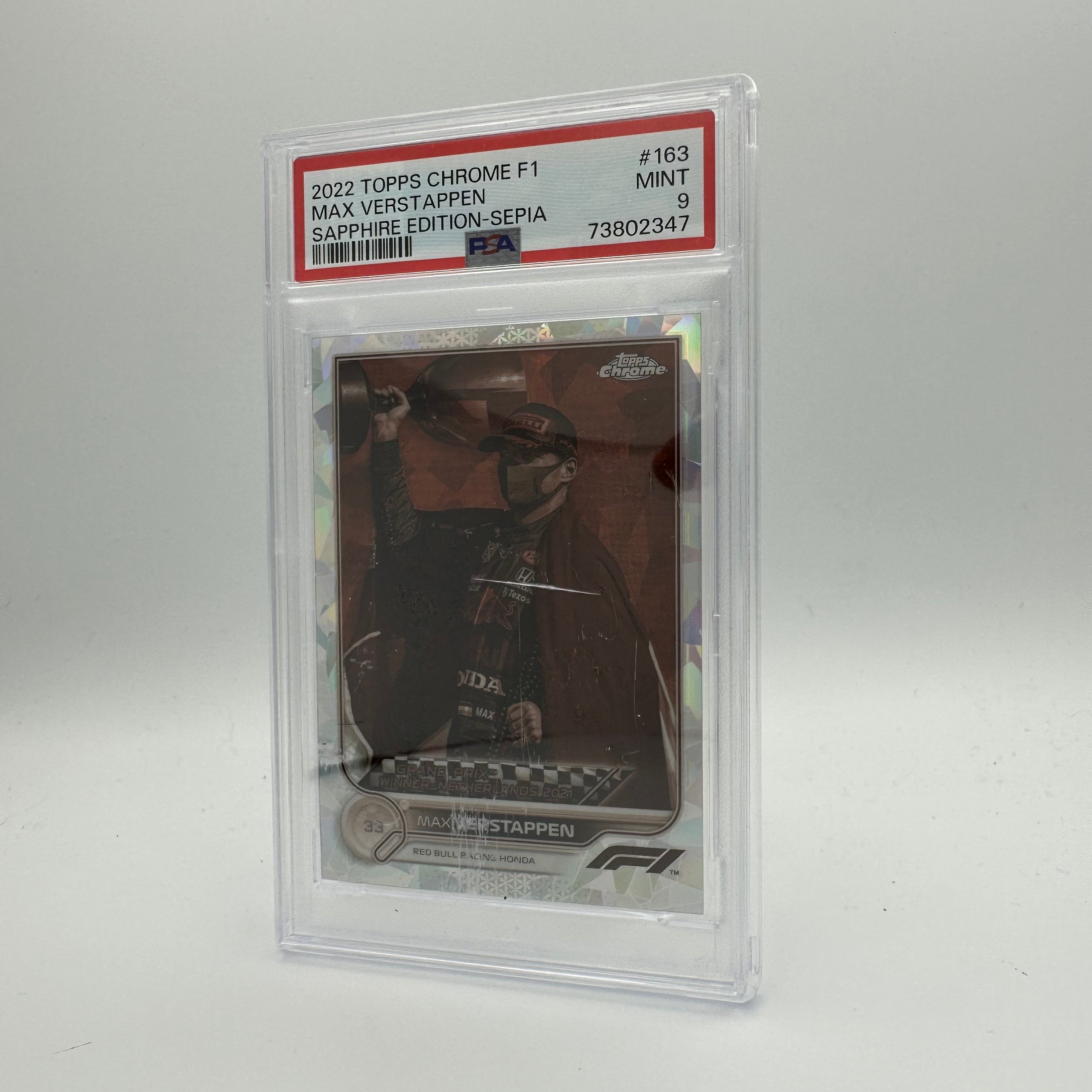PSA 9 MAX VERSTAPPEN #163 SAPPHIRE EDITION SEPIA - 007/100 Limited Trading Card for Collectors & F1 Fans - Perfect for Display, Investment & Racing Memorabilia Collections