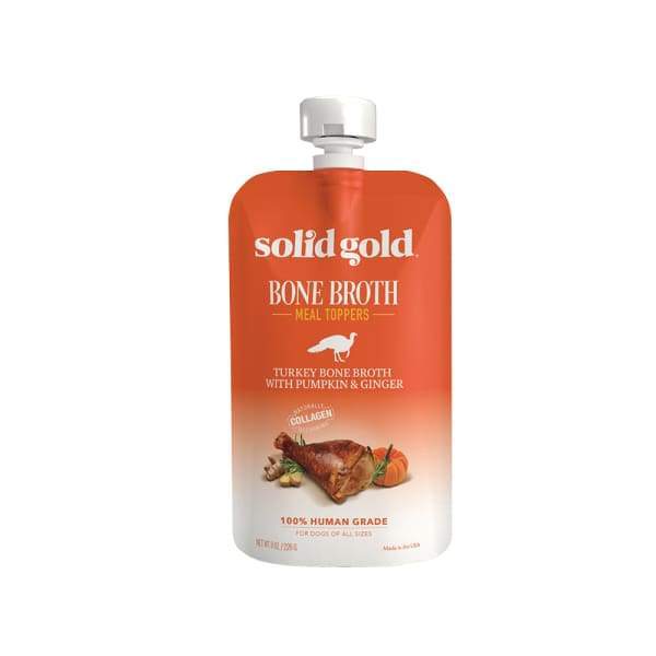Premium Solid Gold Turkey Bone Broth with Pumpkin & Ginger - 8oz Can | High-Protein Dog Supplement for Joint Health & Digestion | Perfect for Senior Dogs & Post-Surgery Recovery