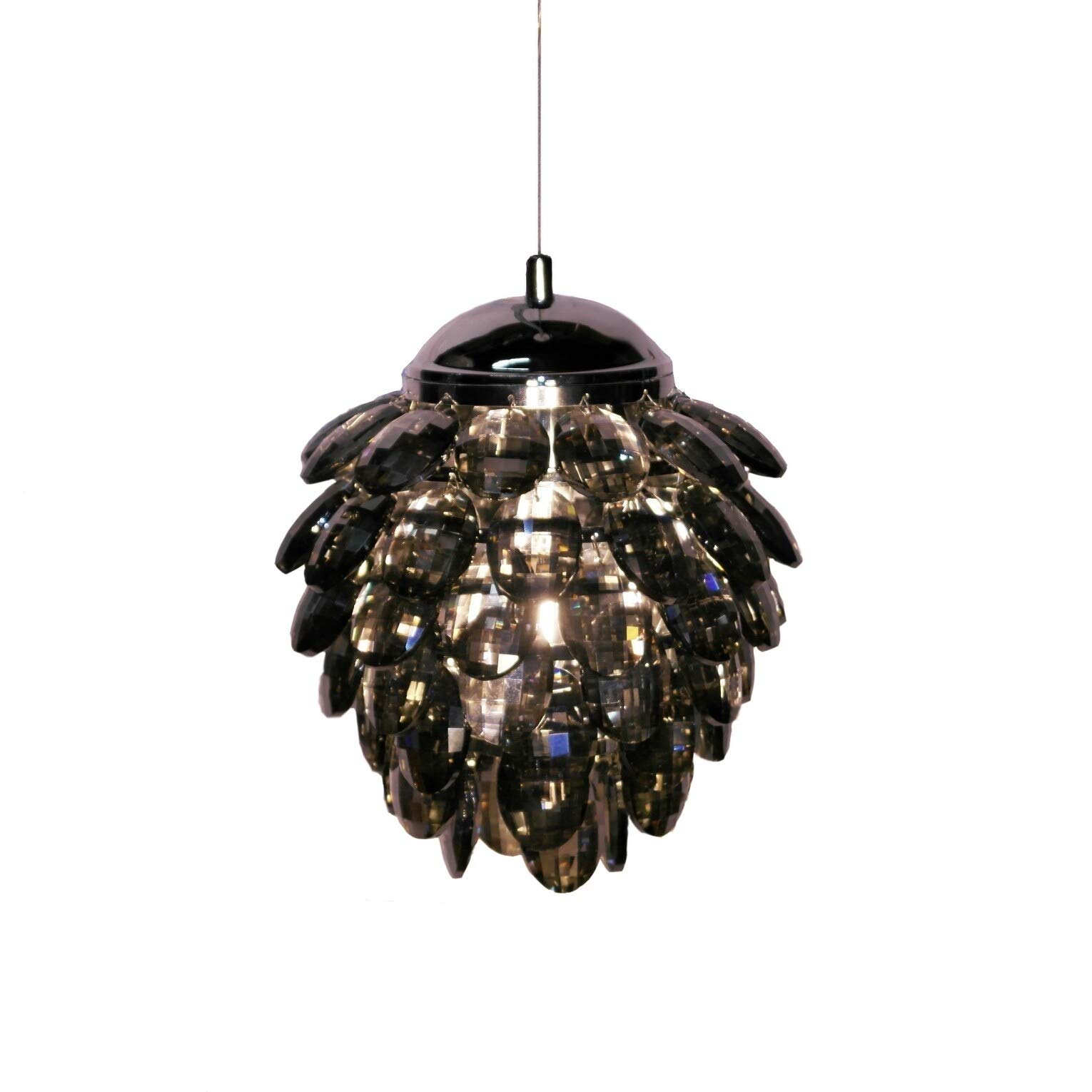 Smoke Iron Mini Pendant Light with Smoke Crystal - Elegant Vintage Hanging Fixture for Kitchen Island, Dining Room & Bedroom Lighting