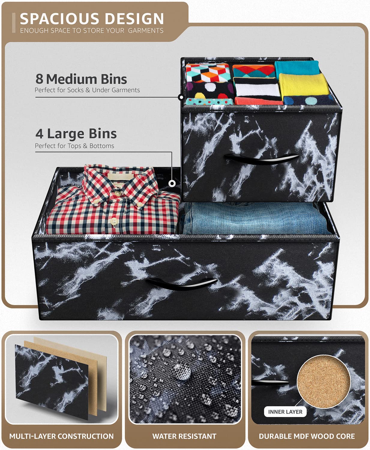 Sorbus 12-Drawer Dresser Organizer - Sturdy Steel Frame with Wood Top & Easy Pull Fabric Bins for Clothes Storage - Large Bedroom, Living Room, Nursery & Closet Storage Furniture - Perfect for Organizing Clothes, Toys & Home Essentials