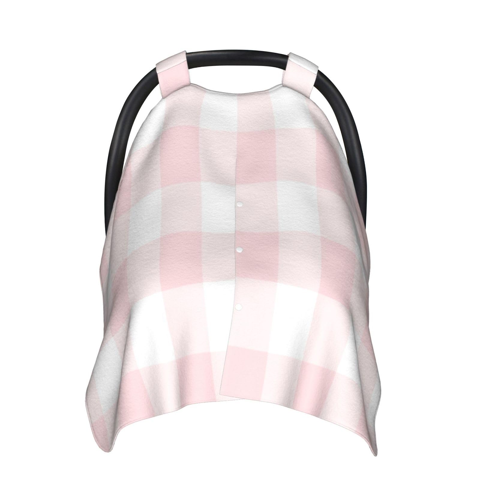 Pink Plaid Baby Car Seat Cover with Peekaboo Opening - Soft Nursing Car Seat Canopy for Newborns & Infants - Perfect for Travel, Stroller, and Shopping Trips