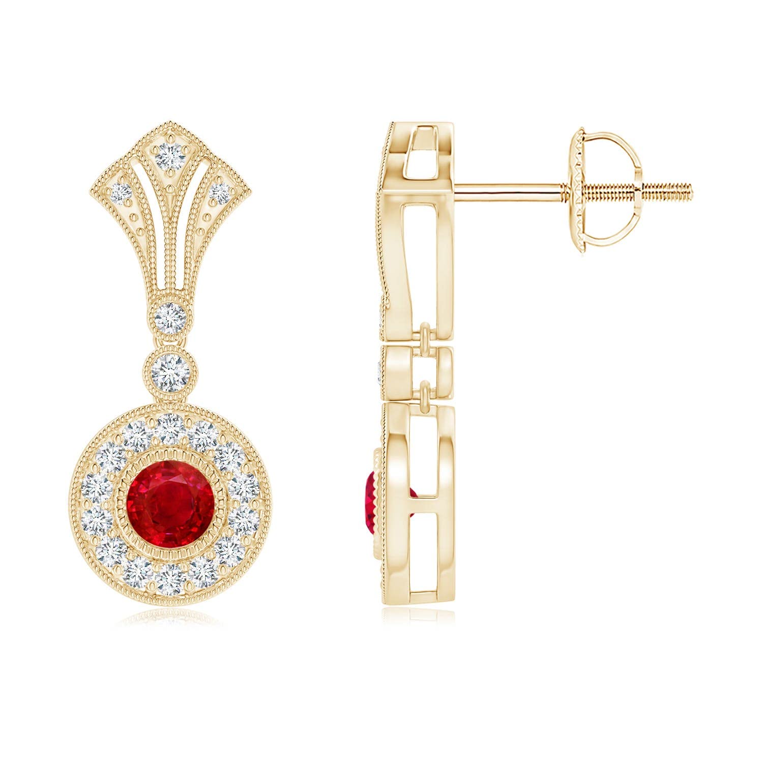 ANGARA 14K Solid Gold Natural Ruby Earrings for Women & Girls | July Birthstone Jewelry Gift for Her | Birthday, Wedding, Anniversary | Elegant Everyday Wear & Special Occasion Jewelry