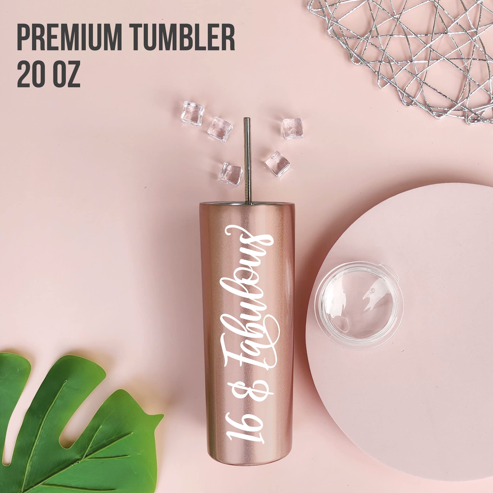 Sweet 16 Party Decorations Set & 20oz Insulated Tumbler Cup - Perfect 16th Birthday Gift for Teen Girls - Great for Birthday Parties, Graduations & Special Celebrations
