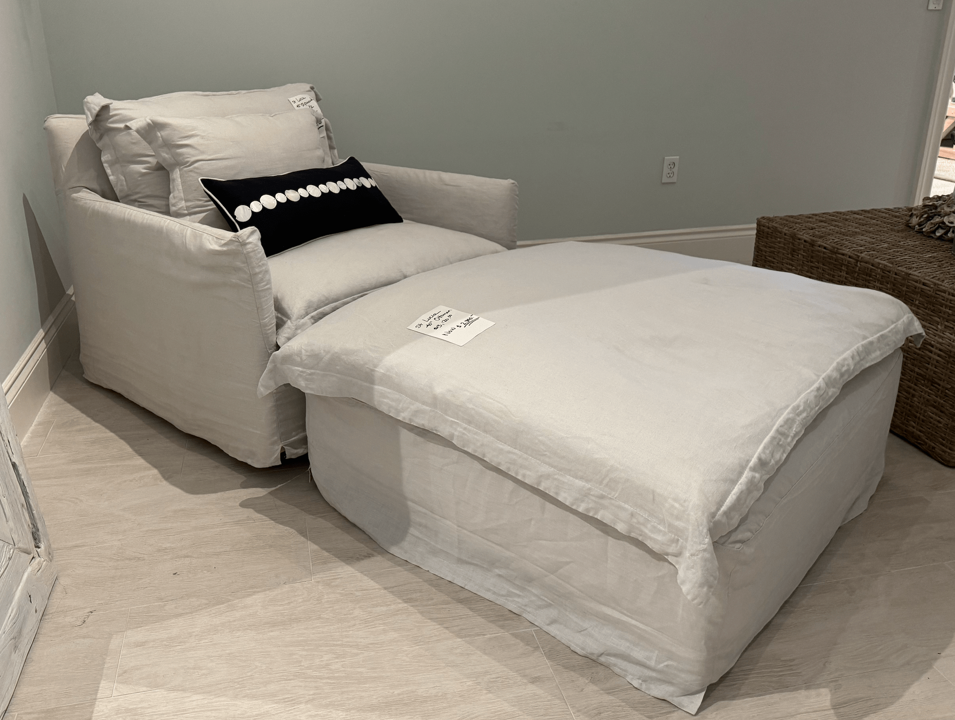 42in St. Lucia Chair & Ottoman Set with Slipcover in Logan Mist - Perfect for Living Room, Bedroom or Patio Relaxation