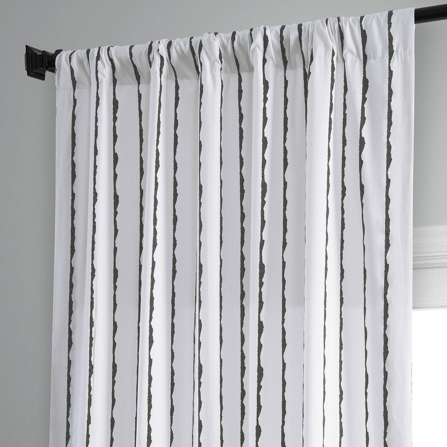 Black Striped Sharkskin Print Cotton Room Darkening Curtains - Thermal Insulated, Noise Reducing Window Drapes for Bedroom, Living Room & Home Theater