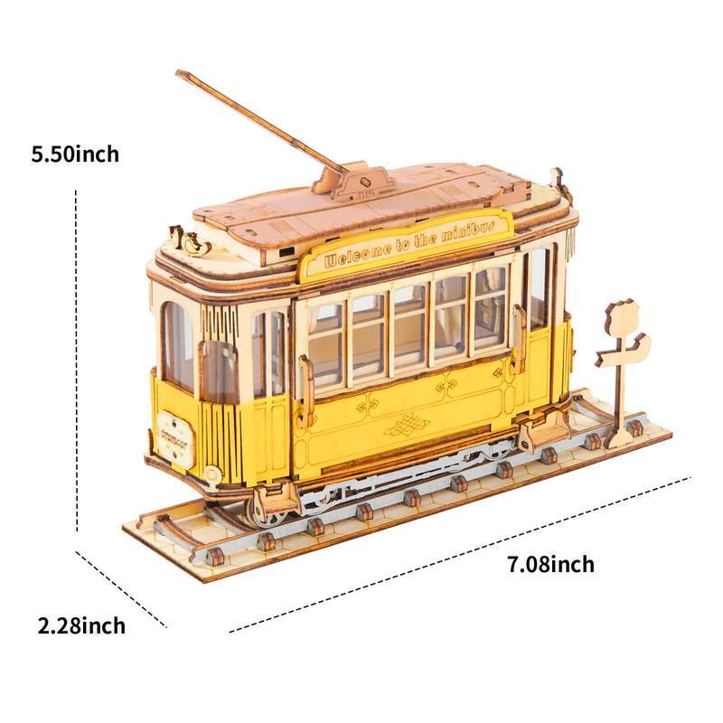 3D Laser Cut Wooden Tram Car Construction Kit - DIY Model Train Building Set for Adults & Kids - Perfect for Home Decoration, Gifts & Educational STEM Projects