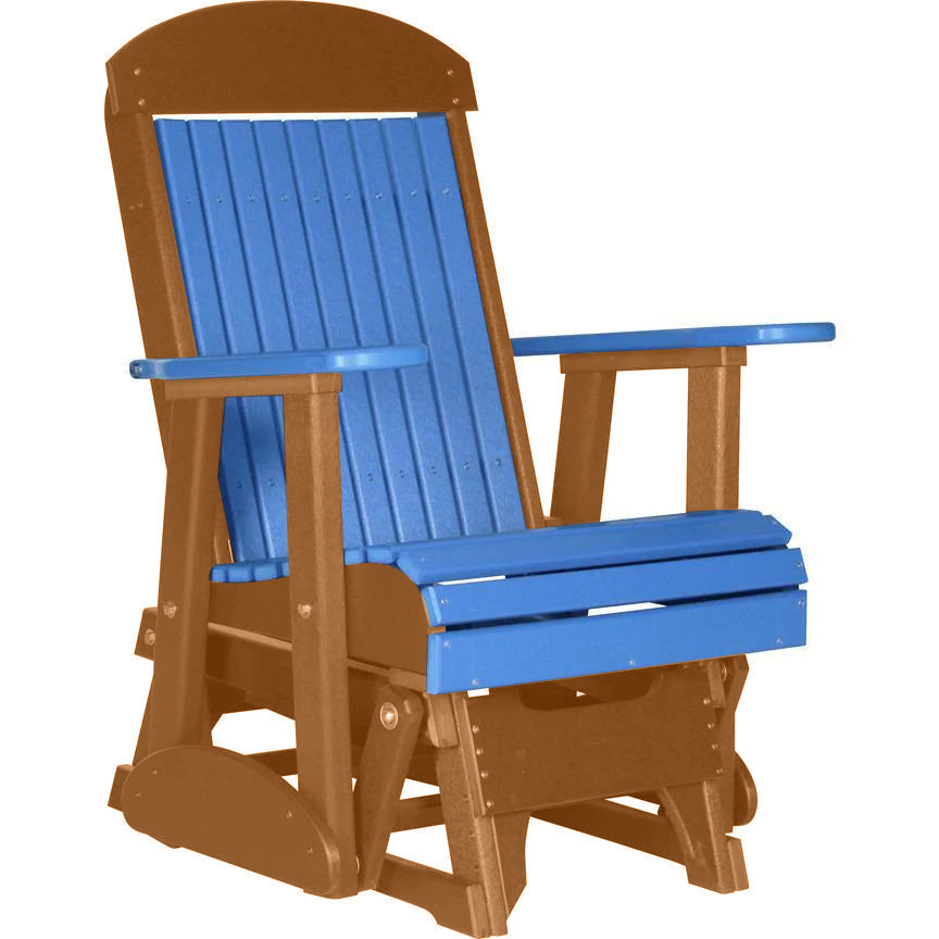 LuxCraft Blue 2-Foot Classic Highback Recycled Plastic Glider Chair - Perfect for Patio, Garden, and Relaxing Outdoors