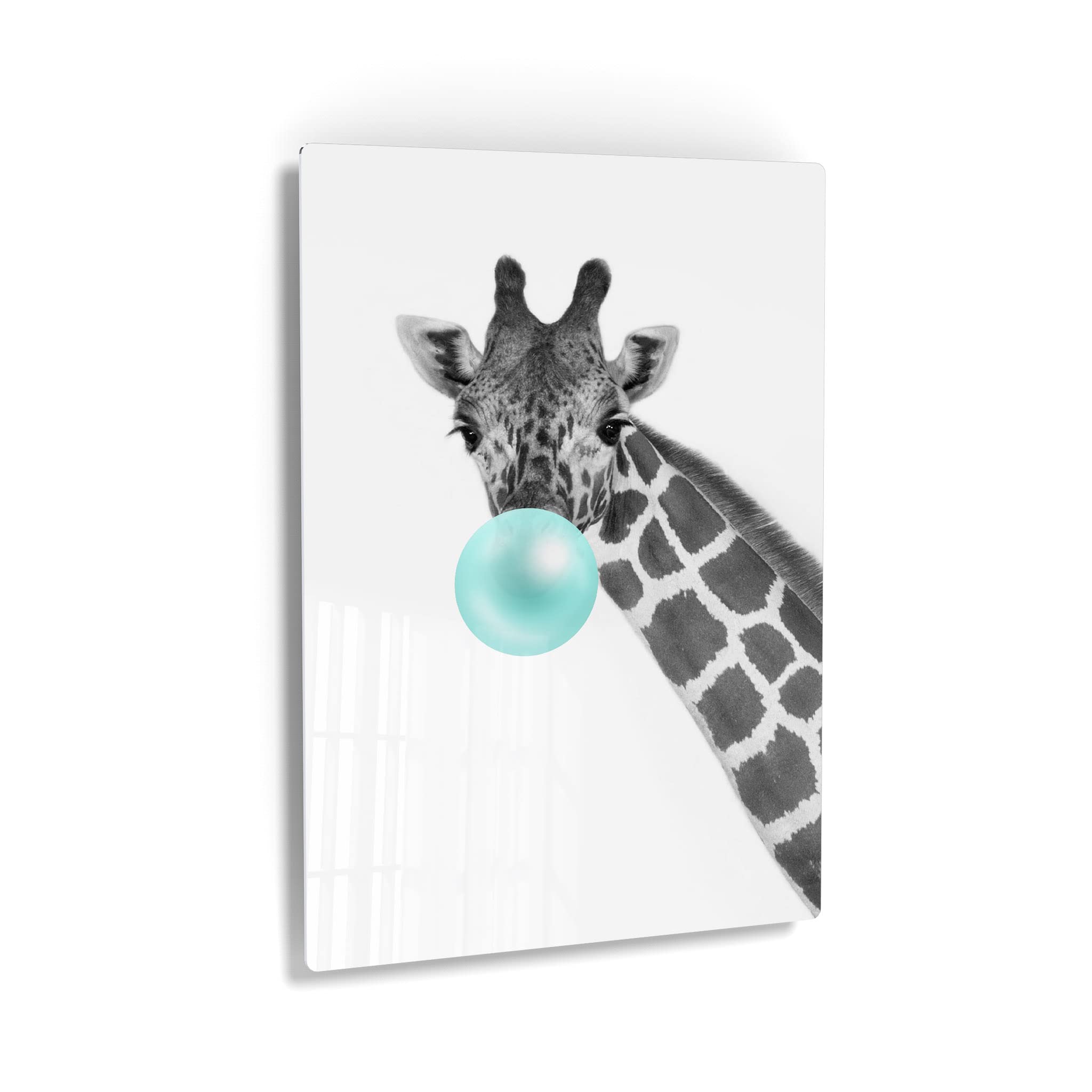 Giraffe Animal Bubble Gum Pop Art Metal Print - Turquoise Teal Blue Wall Decor for Living Room, Kids Room & Nursery - Ready to Hang 24x16 Inch - Made in USA | Unique Home Decor & Gift Idea for Animal Lovers