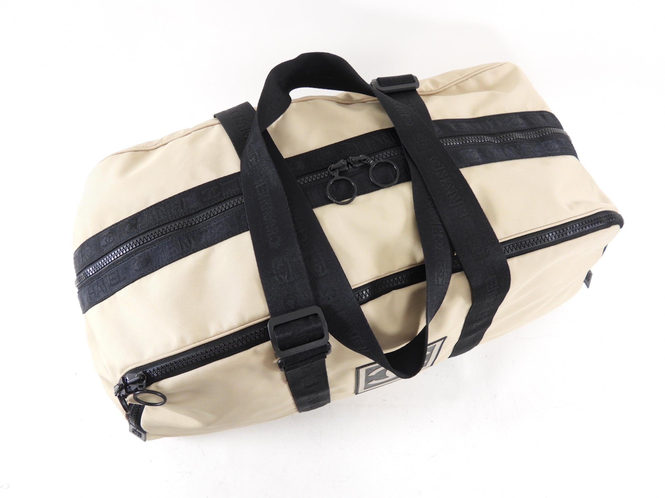 Vintage Chanel Sport 2002 XL Beige Nylon Duffle Bag - Travel Duffel for Women, Gym Bag, Weekend Getaway & Luxury Designer Tote