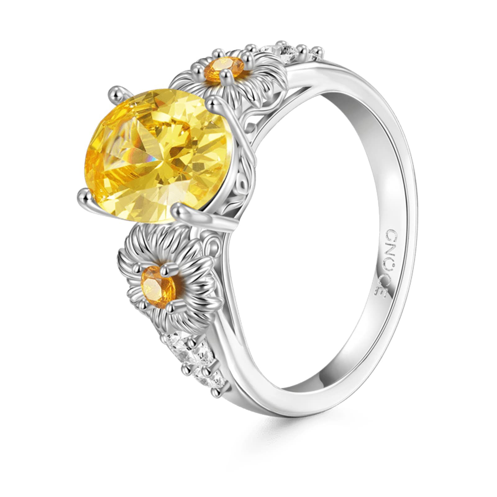 GNOCE 925 Sterling Silver Oval Cut Flower Promise Ring for Women - Wedding, Engagement, Anniversary, Valentine’s Day & Birthday Gift for Wife, Girlfriend (Perfect for Proposals, Romantic Occasions & Special Celebrations)