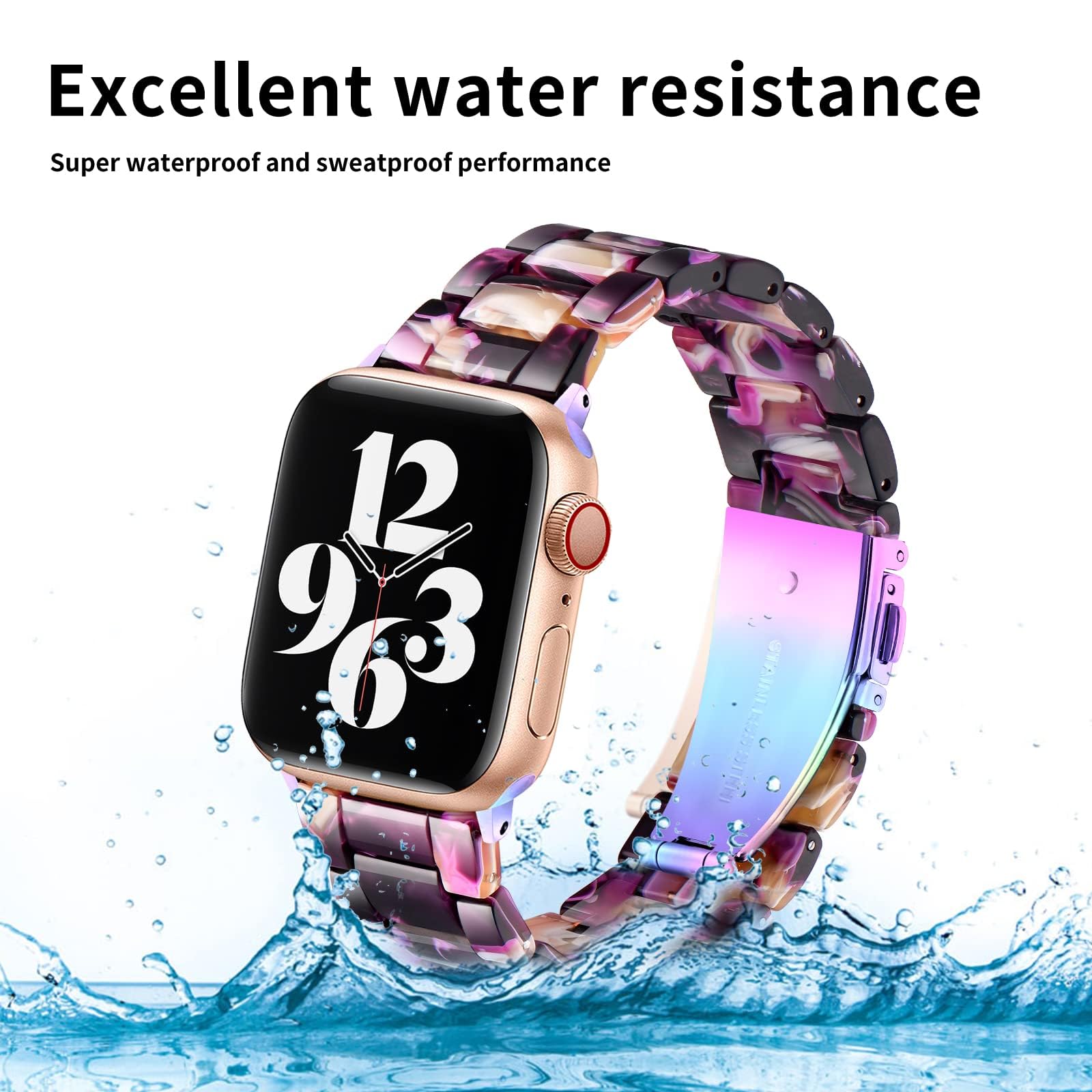 **BesBand Compatible with Apple Watch Bands 38mm 40mm 41mm - Resin Strap for iWatch Series 9/8/7/6/5/4/3/2/1/SE - Lightweight Elegant Bracelet for Women & Men - Purple Flower Design - Perfect for Work, Gym & Casual Wear**