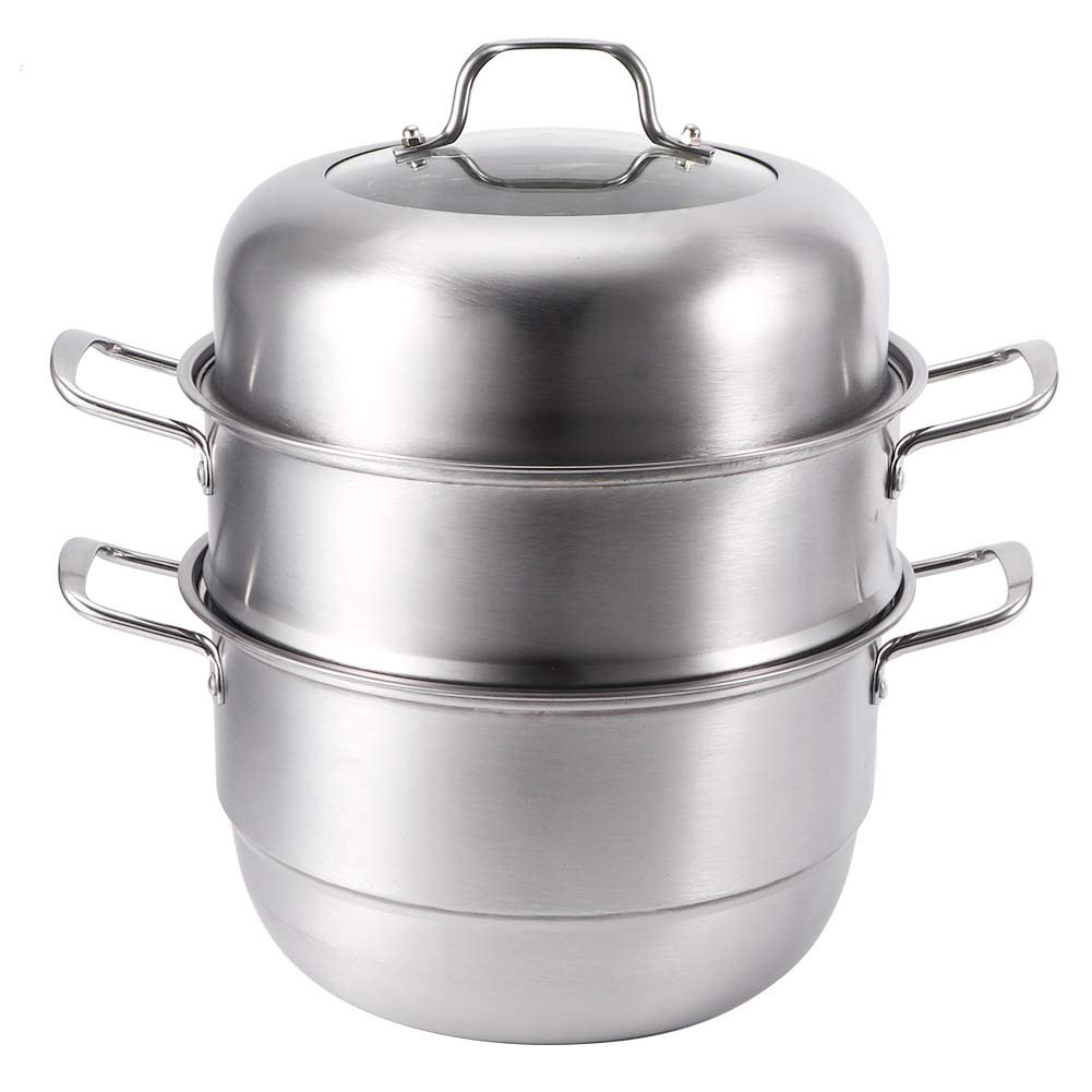 Yolispa Stainless Steel Steamer Pot Set with Glass Lid - 3-Piece Cookware for Healthy Cooking, Perfect for Vegetables, Dumplings & Seafood | Ideal for Home Kitchens & Meal Prep