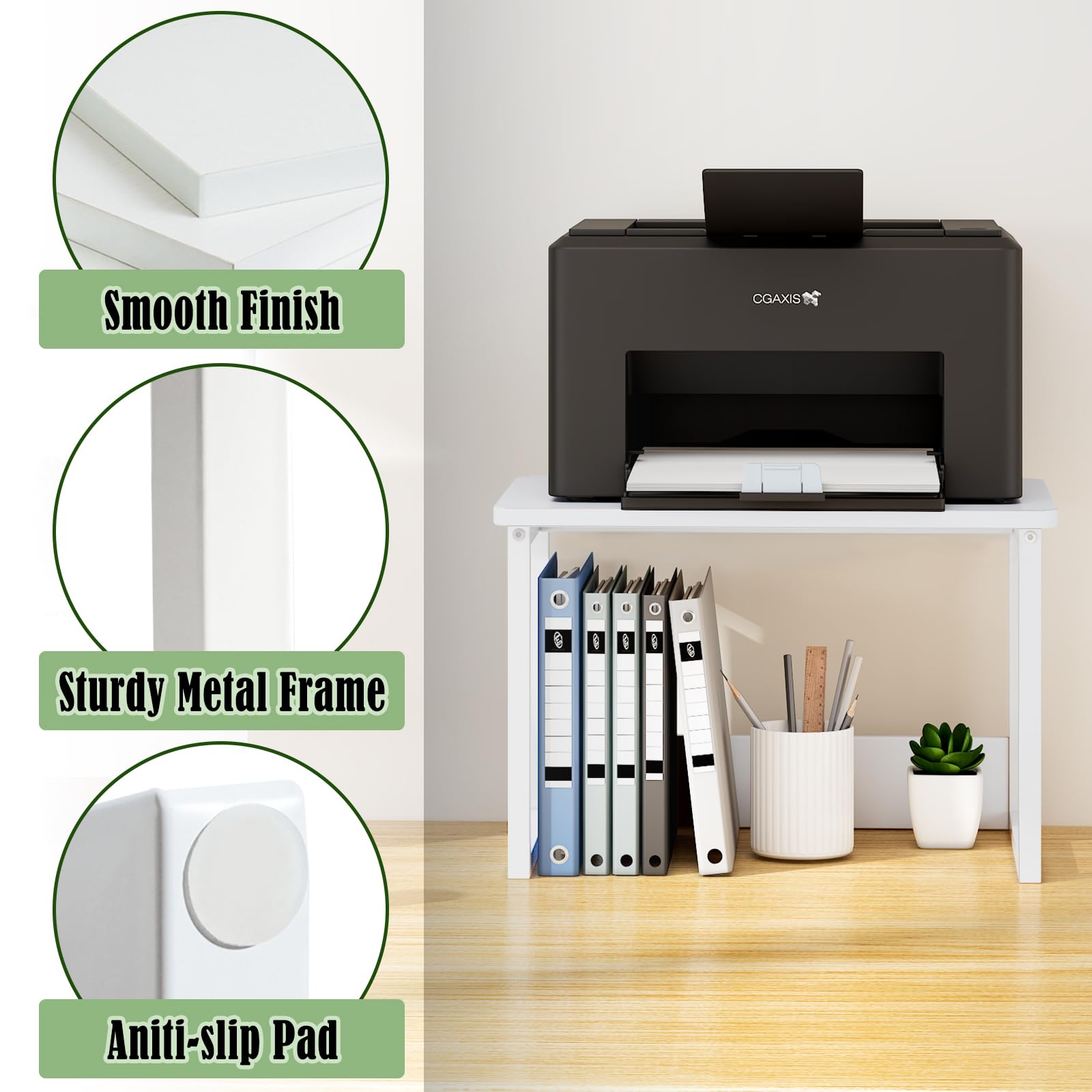 Heavy Duty White Printer Stand with Storage Shelf - Under Desk Organizer for Home & Office - Compatible with Fax Machine, Copier, Scanner - Perfect Workspace Solution for Small Spaces & Clutter-Free Desks