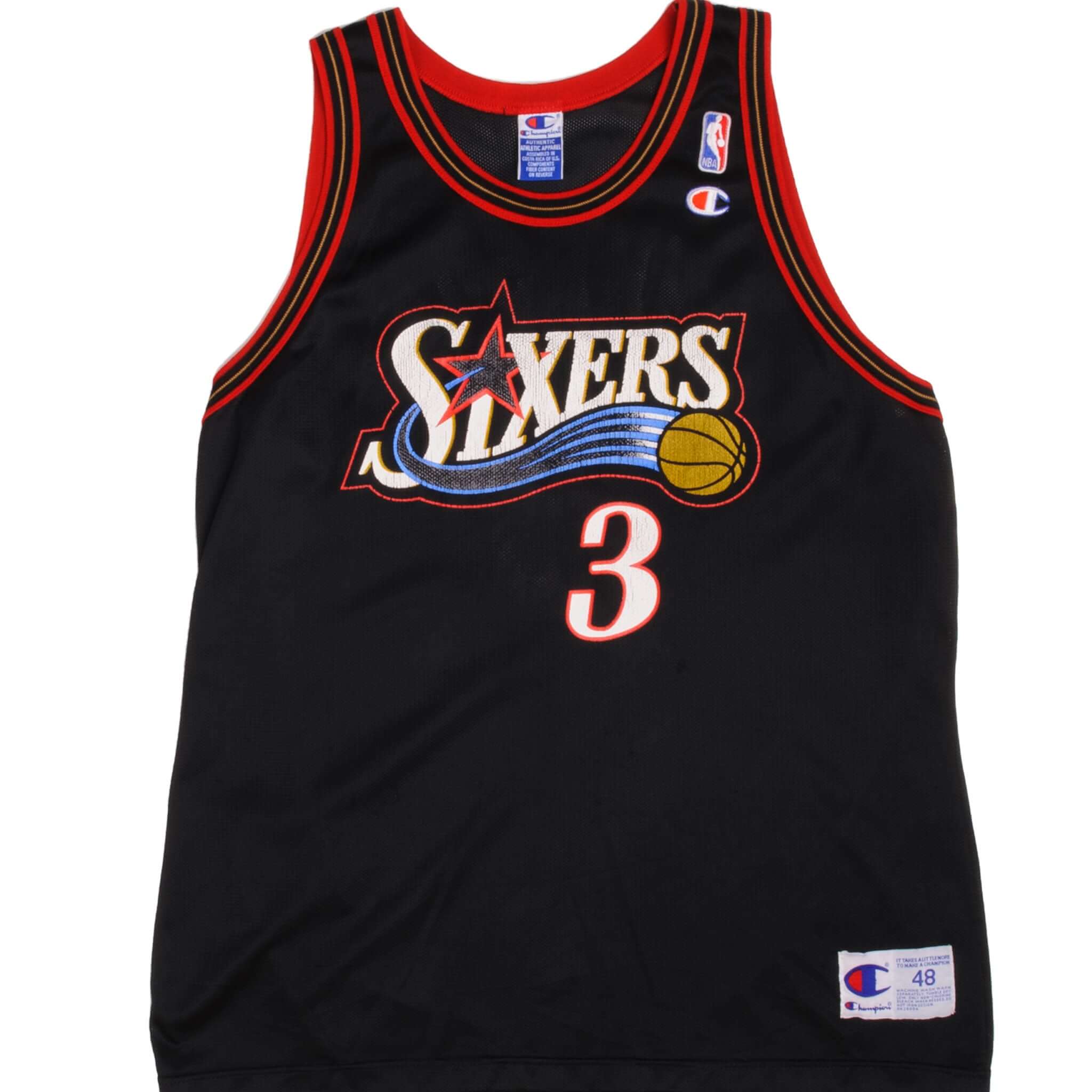 Vintage Champion Philadelphia 76ers Allen Iverson #3 Basketball Jersey Size 48 - Authentic Late 1990s NBA Throwback Jersey for Fans & Collectors - Perfect for Game Day, Sports Memorabilia Collection & Retro Fashion