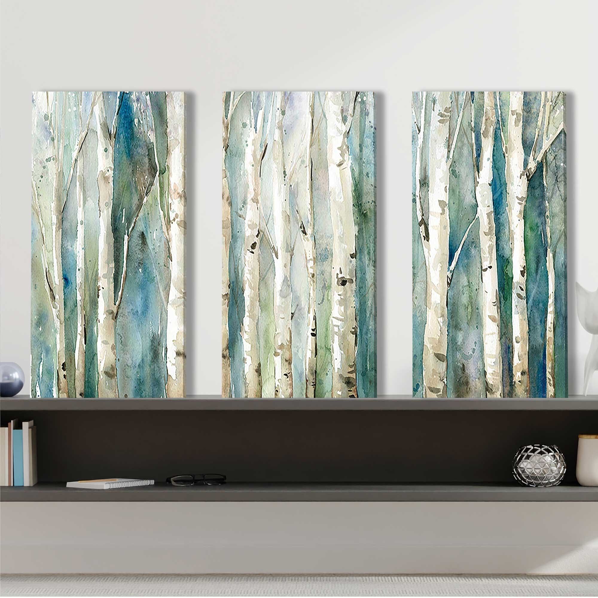 Birch River Walk 3-Piece Canvas Wall Art Set - Nature Landscape Painting for Living Room, Bedroom & Office Decor