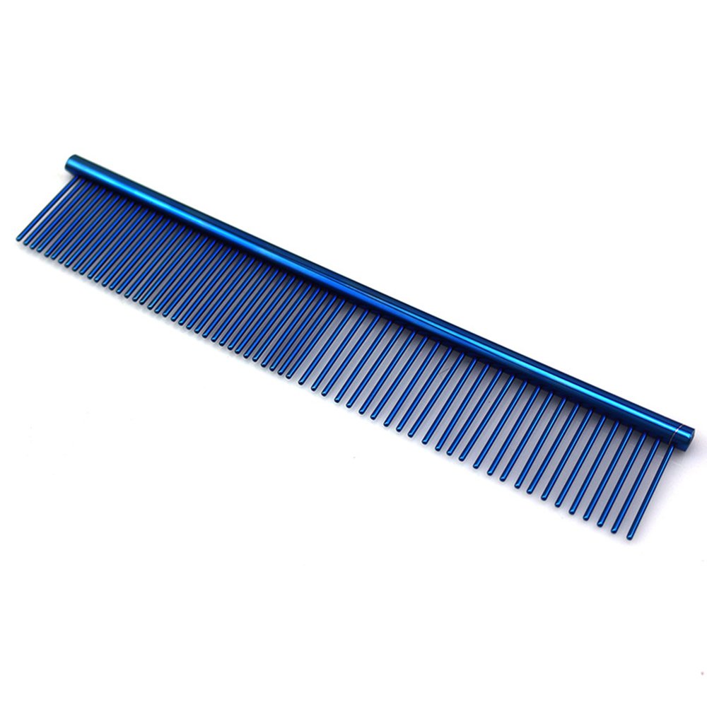 ZoCr Stainless Steel Pet Grooming Comb for Dogs & Cats - Dual-Sided Deshedding Brush with Rounded Teeth (Blue) | Gentle Detangling & Coat Care for Long/Short Haired Pets | Perfect for Home Grooming & Professional Use